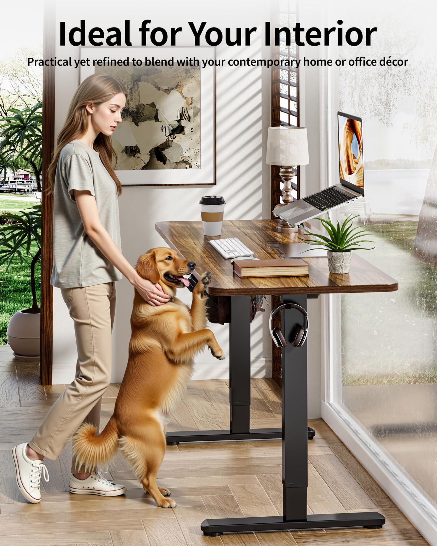 BIZUM Electric Standing Desk 60 x 24 Inch Computer Desk-Gaming Desk Dark Walnut Home Office Desks Height Adjustable Memory Stand Up Computer Workstation