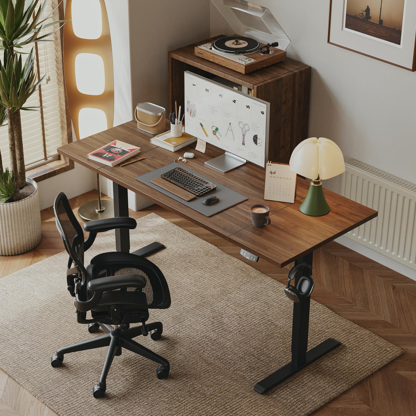 Agilestic Electric Standing Desk, 63 x 24 Inches Height Adjustable Desk, Sit Stand up Desk for Work Office Home, Splice Board, Dark Walnut
