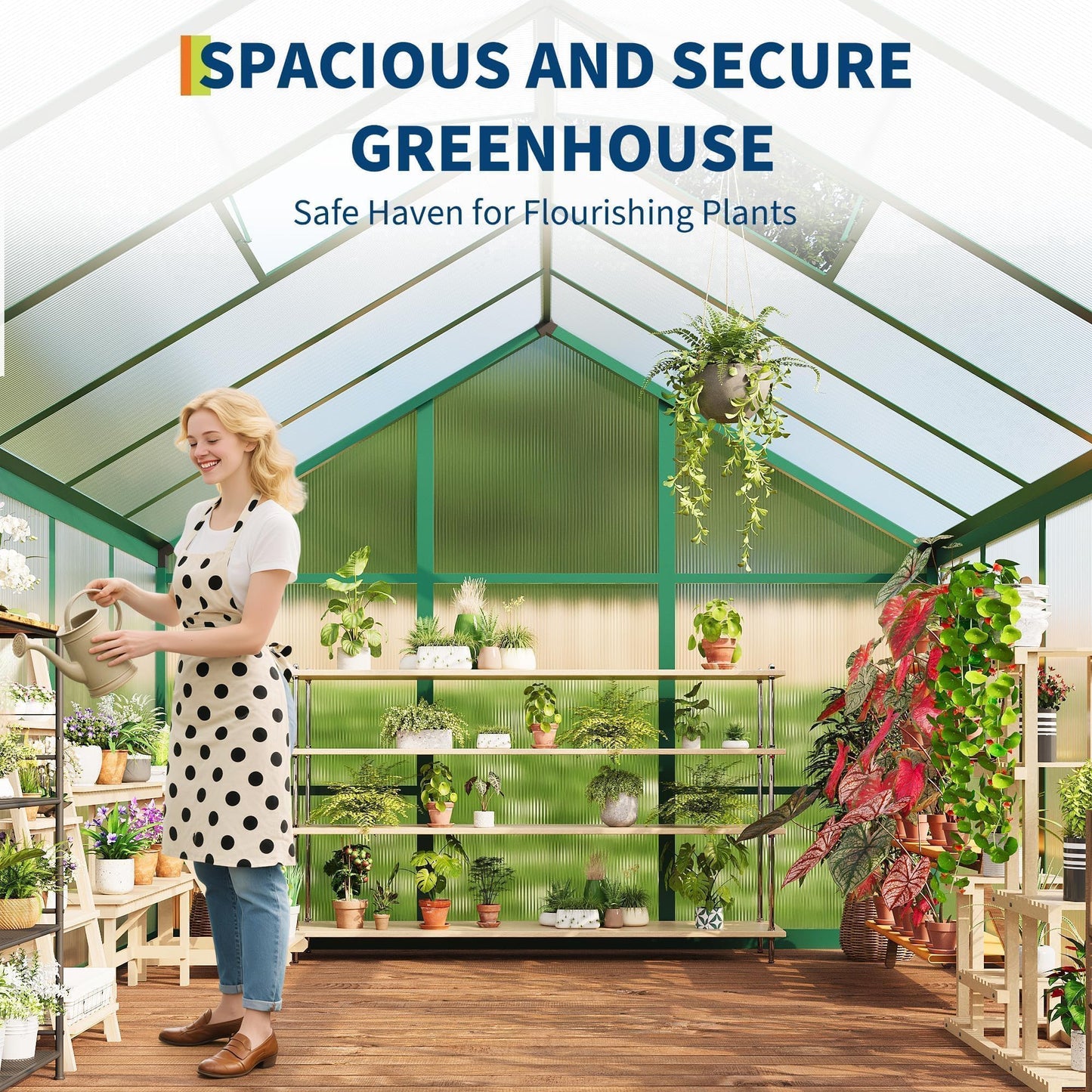 Greenhouse, 6x10 Ft Outdoor Greenhouses, Accessible Green House with Roof Vents and Sliding Doors, Aluminum Frame Polycarbonate Greenhouses, Large Greenhouse for Outdoor Gardens and Backyards, Green