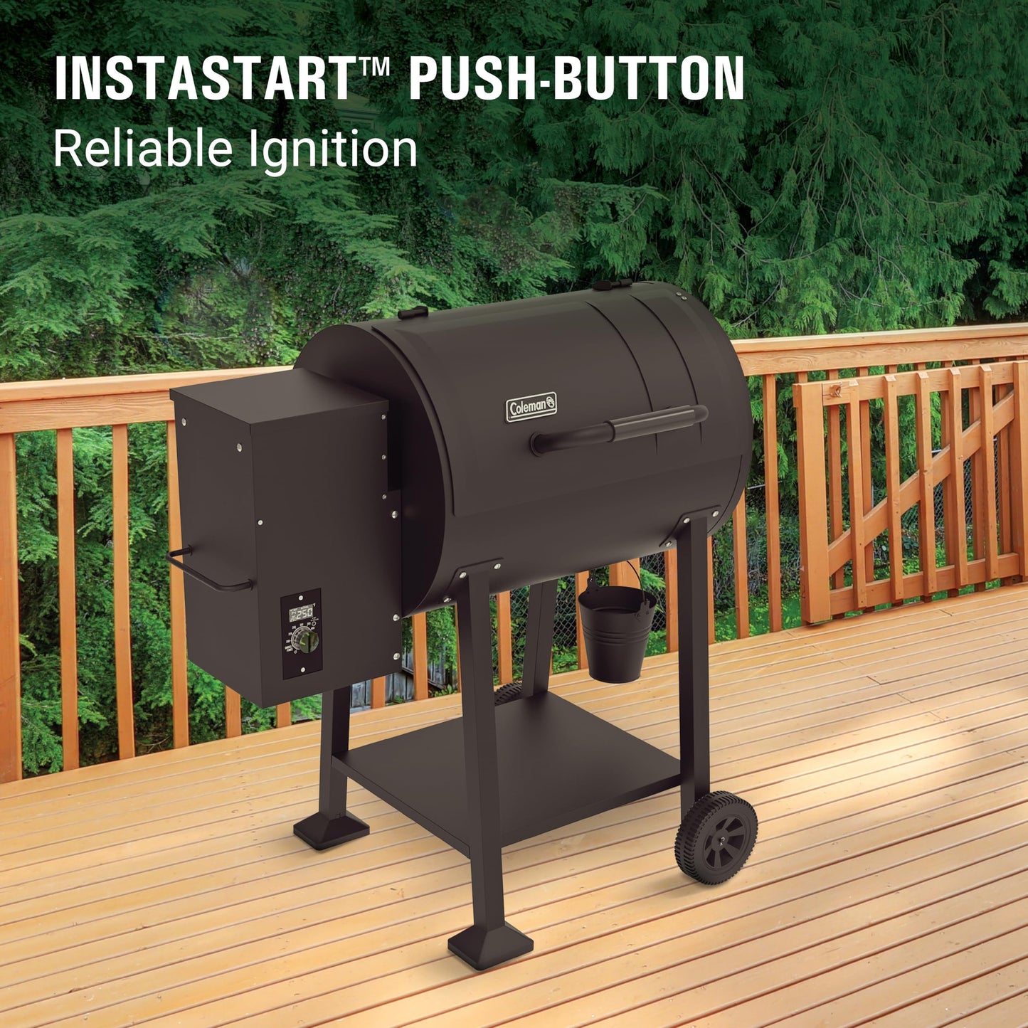Coleman Cookout 700 Pellet Grill with 690-Sq. In. Total Cooking Surface, 2-Wheel Cart and Shelf Storage in Black, Durable Pellet Smoker Grill for Grilling, Roasting, Baking, Roasting, and Smoking