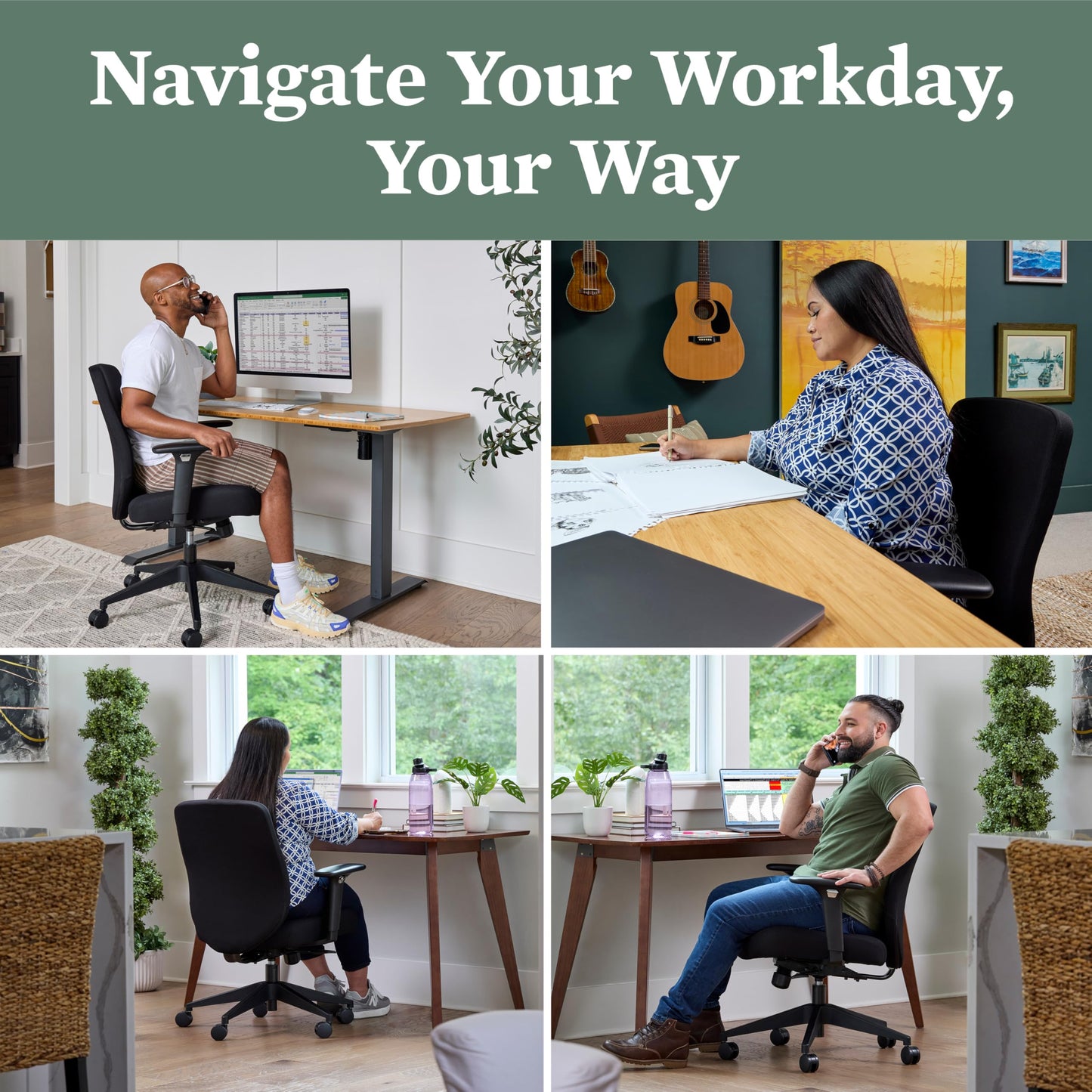 HON Altern Ergonomic Fabric Office Chair, Low‑Back Desk Chair with Adjustable Arms, Seat Slide, Synchro‑Tilt, Rolling Computer Seat for Home Office, Black Frame, Black