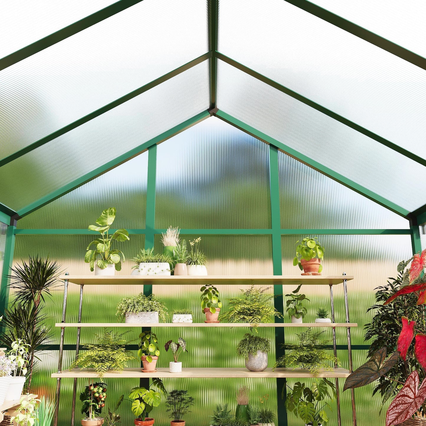 8X12 ft Greenhouse for Outdoors, Walk-in Greenhouse Kit with Aluminum Frame, Polycarbonate Panels, Adjustable Roof Vent, Sliding Door, Secure Lock for Outside Garden, Patio, Backyard