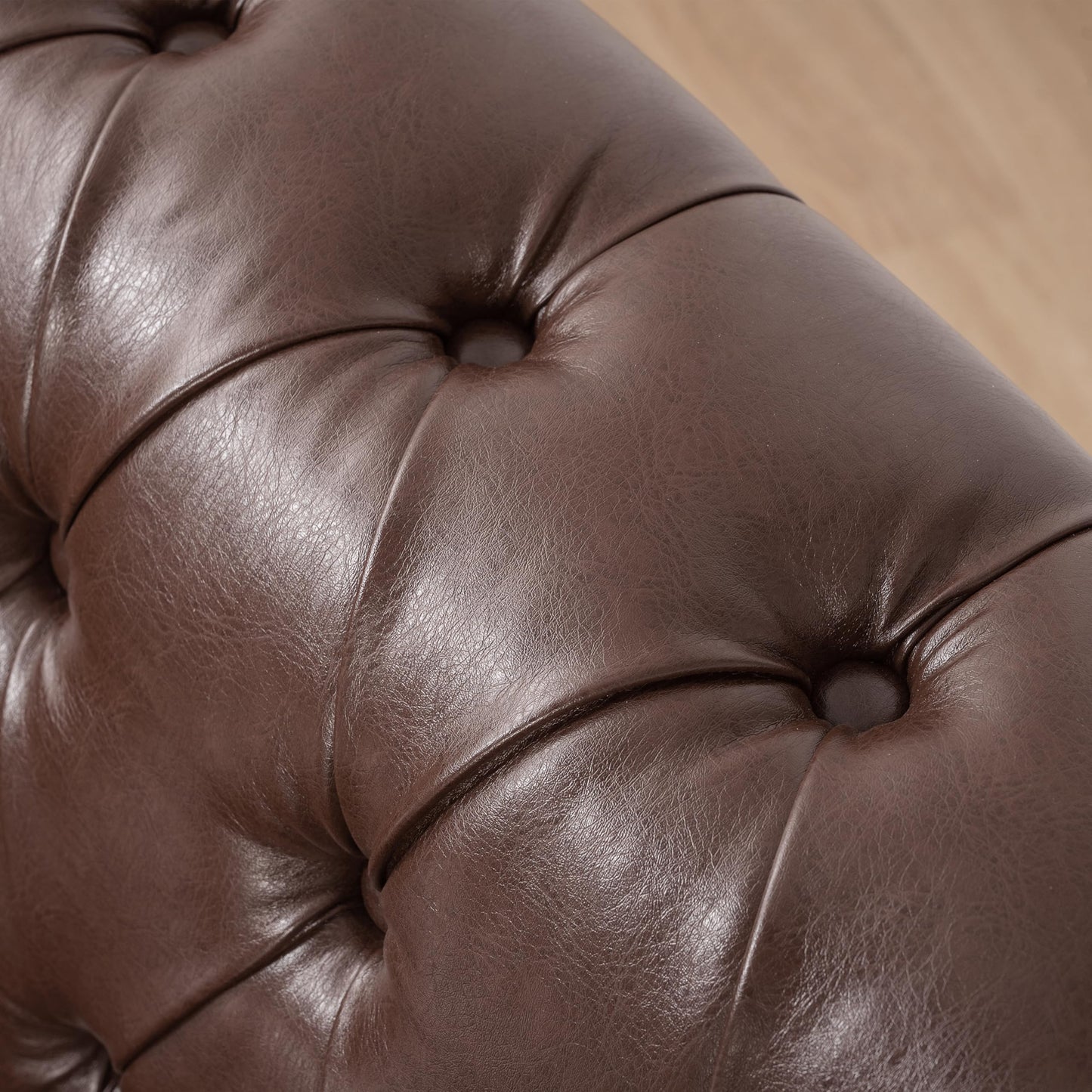 GDFStudio 85" x 85" L-Shaped Chesterfield Sectional Sofa, Tufted PU Leather Corner Couch with Rolled Arms, 5 Seat Mid-Century Modern Sectional Sofas & Couches for Living Room Bedroom, Dark Brown