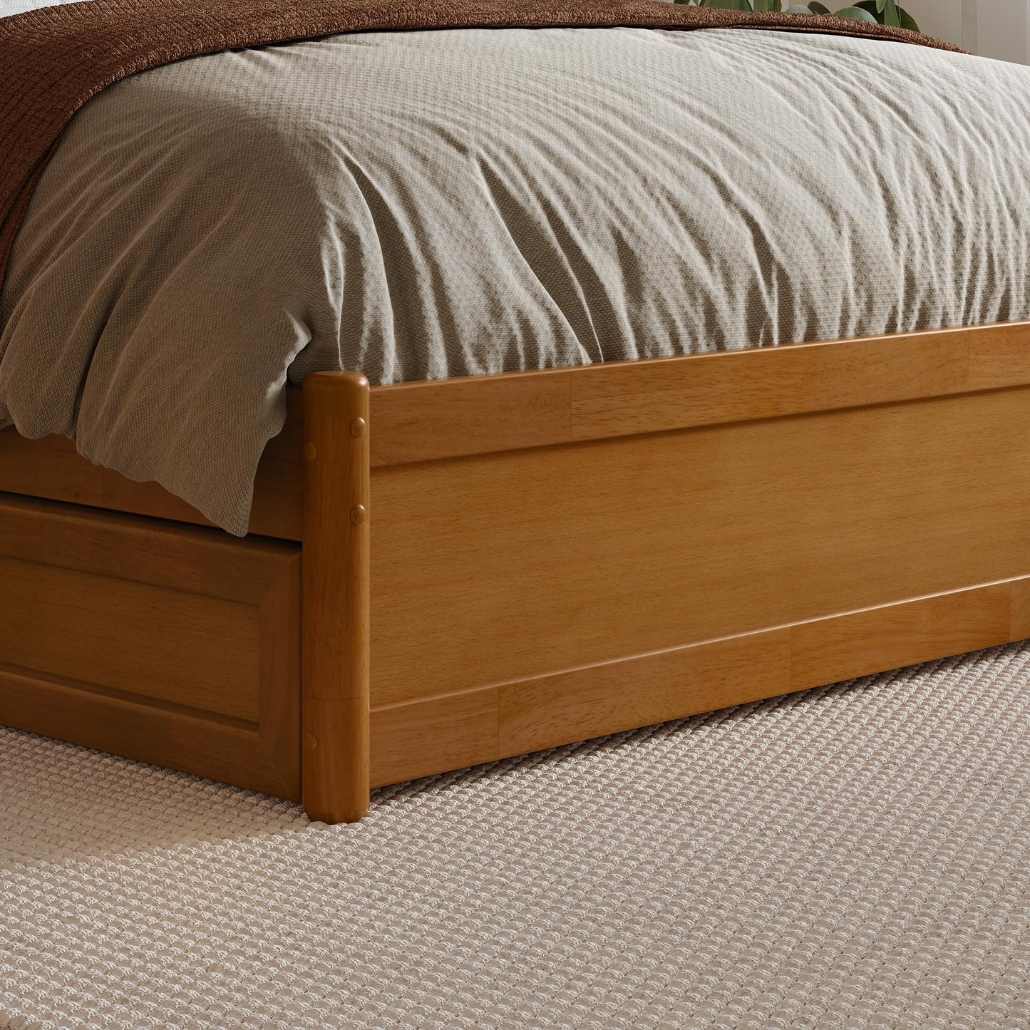 AFI, Lucia Full Platform Bed with Panel Footboard & Storage Drawers, Light Toffee