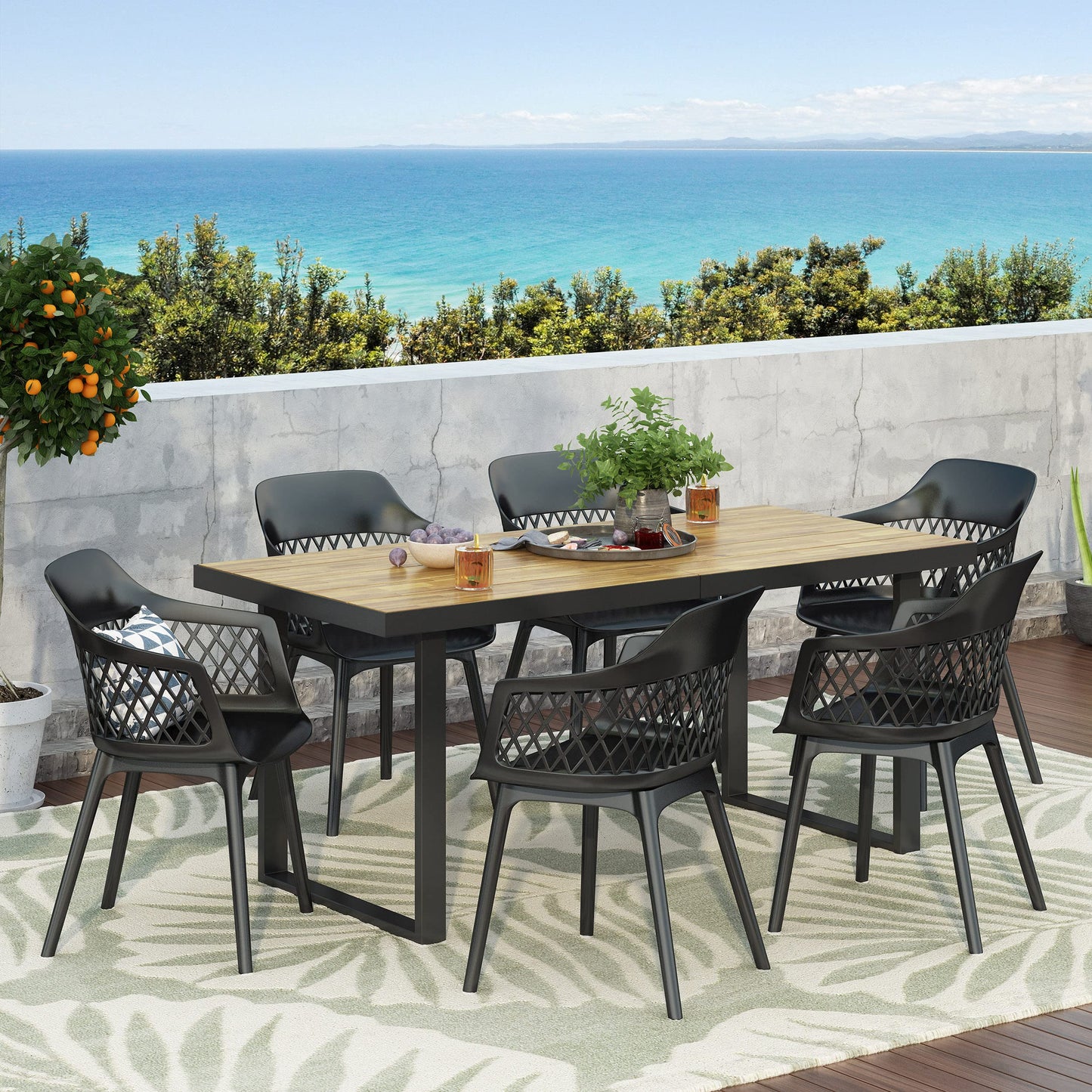 Christopher Knight Home Trinity Outdoor Dining Sets, Black + Teak