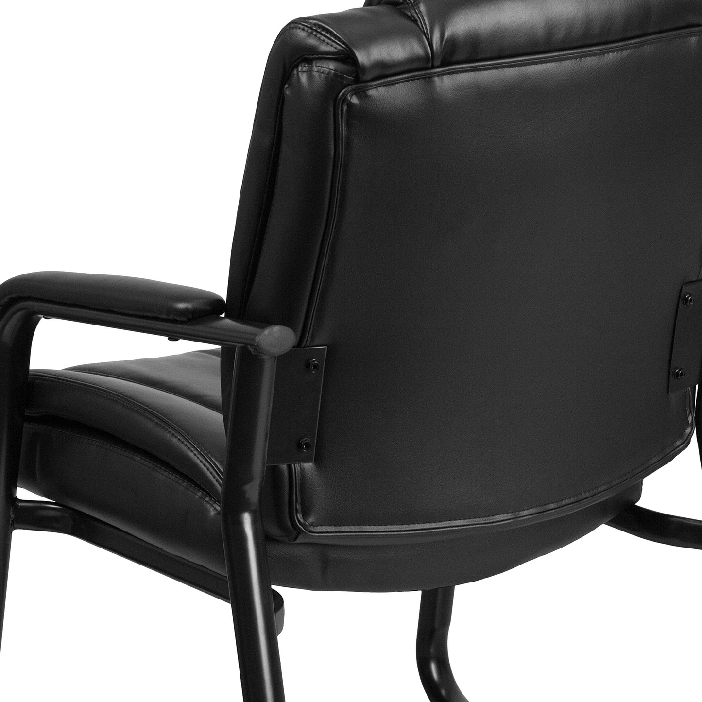 Flash Furniture LeatherSoft Executive Reception Chair with Padded Armrests and Sled Base, Upholstered Side Chair for Living Room or Office, Black
