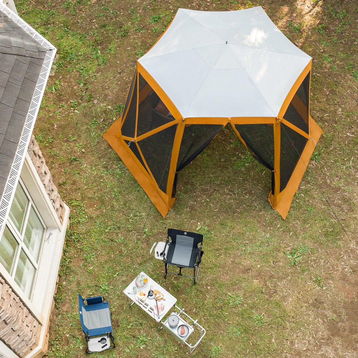 EVER ADVANCED Pop up Gazebo Tent for Backyard, 11.5 x 9.8 ft, Instant Screened Tent Screen House Canopy with Netting, Orange
