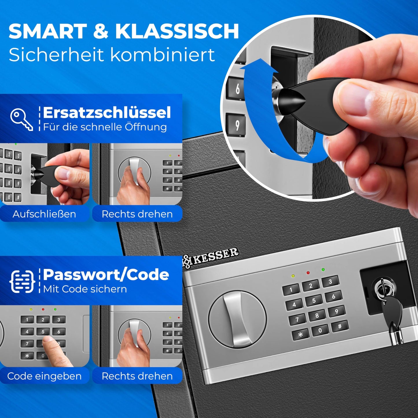 KESSER Electronic Safe | 35 x 25 x 25 cm | With Battery Box | Electronic Safe | 3 x Double Bolt Lock | Floor Wall Safe | Furniture Safe | Lighting
