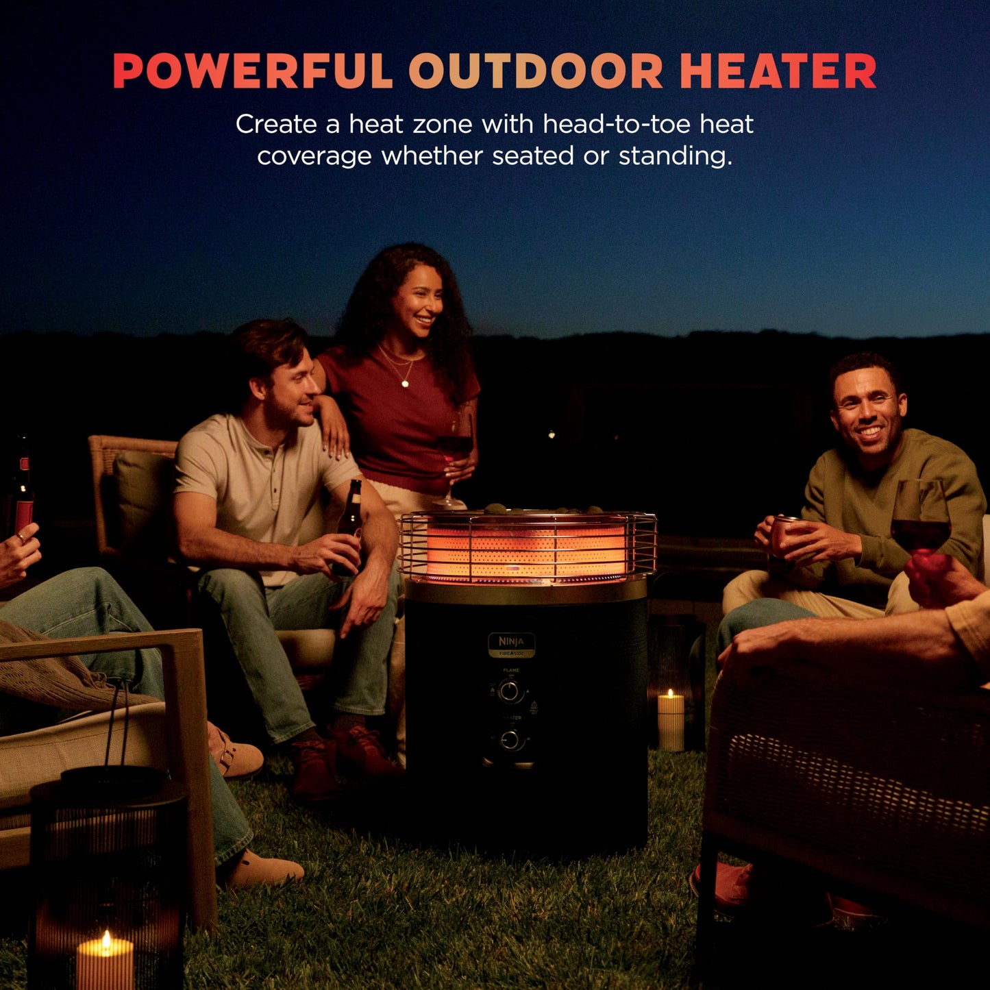 Ninja Fireside360™ Outdoor Heater and Fire Pit | 3 Modes with Flame and Heat Settings | Portable Smokeless Propane Design for Patio Deck and Camping | 80,000 BTU | Black | OF101BK