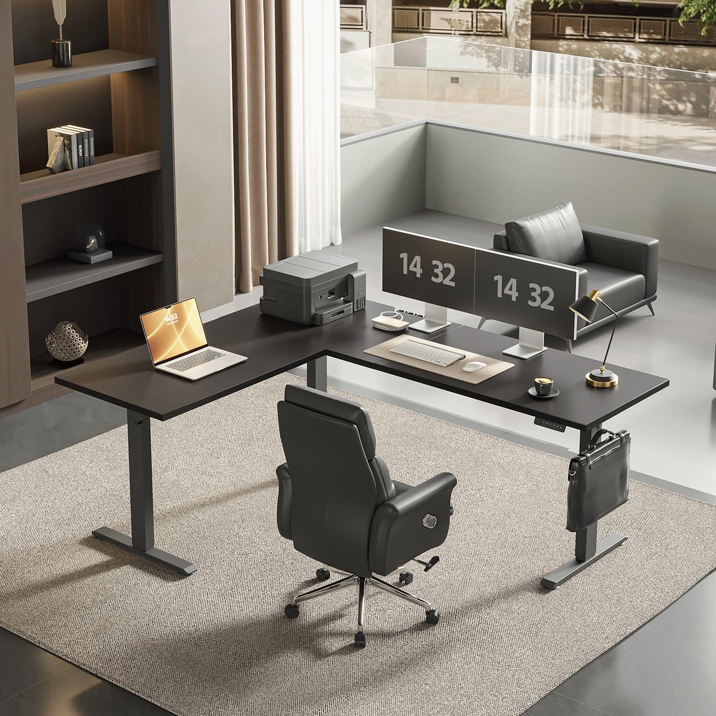 Agilestic Triple Motors 73" x 60" L Shaped Standing Desk, Electric Standing Desk Adjustable Height, Extra Large Desktop Corner Table for Home Office, Gaming Workstation, Splice Board, Black