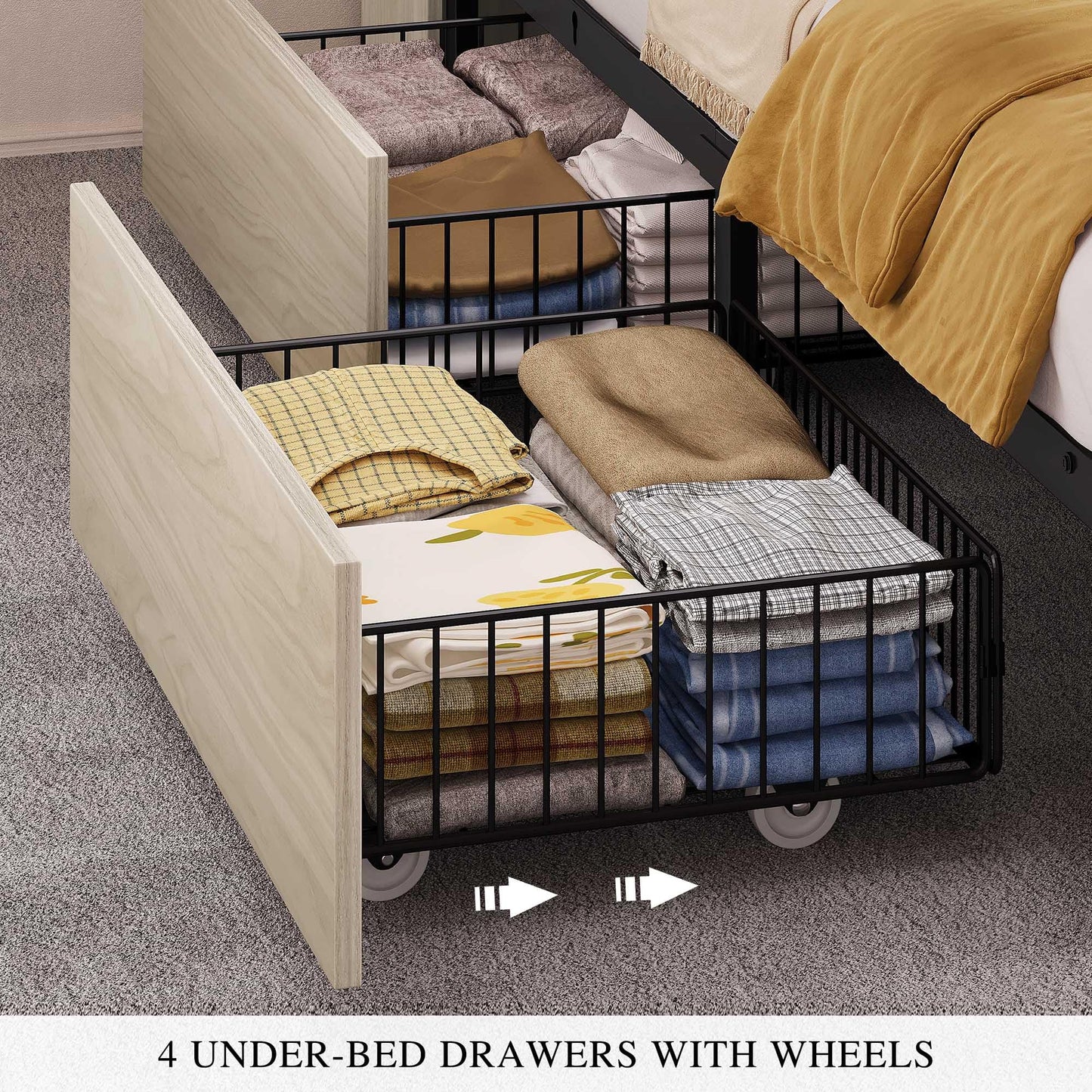 DWVO Farmhouse Queen Size Bed Frame with Storage Bookcase Headboard, Sliding Barn Door, 4 Storage Drawers, RGB LED Bed Frame with USB Charging Station, No Box Spring Needed, Antique White