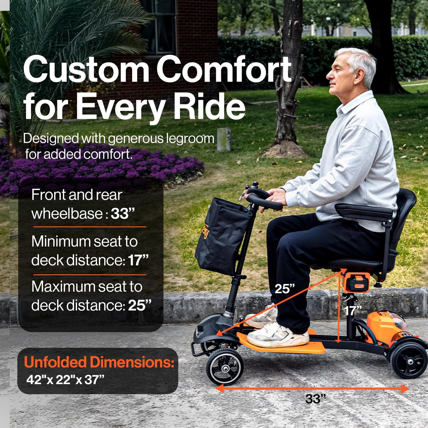 SuperHandy Passport Prime Power Mobility Scooter – Ultralight Aviation-Grade Aluminum Frame, Foldable & Compact, for Indoor & Outdoor, 48V Li-Ion Battery