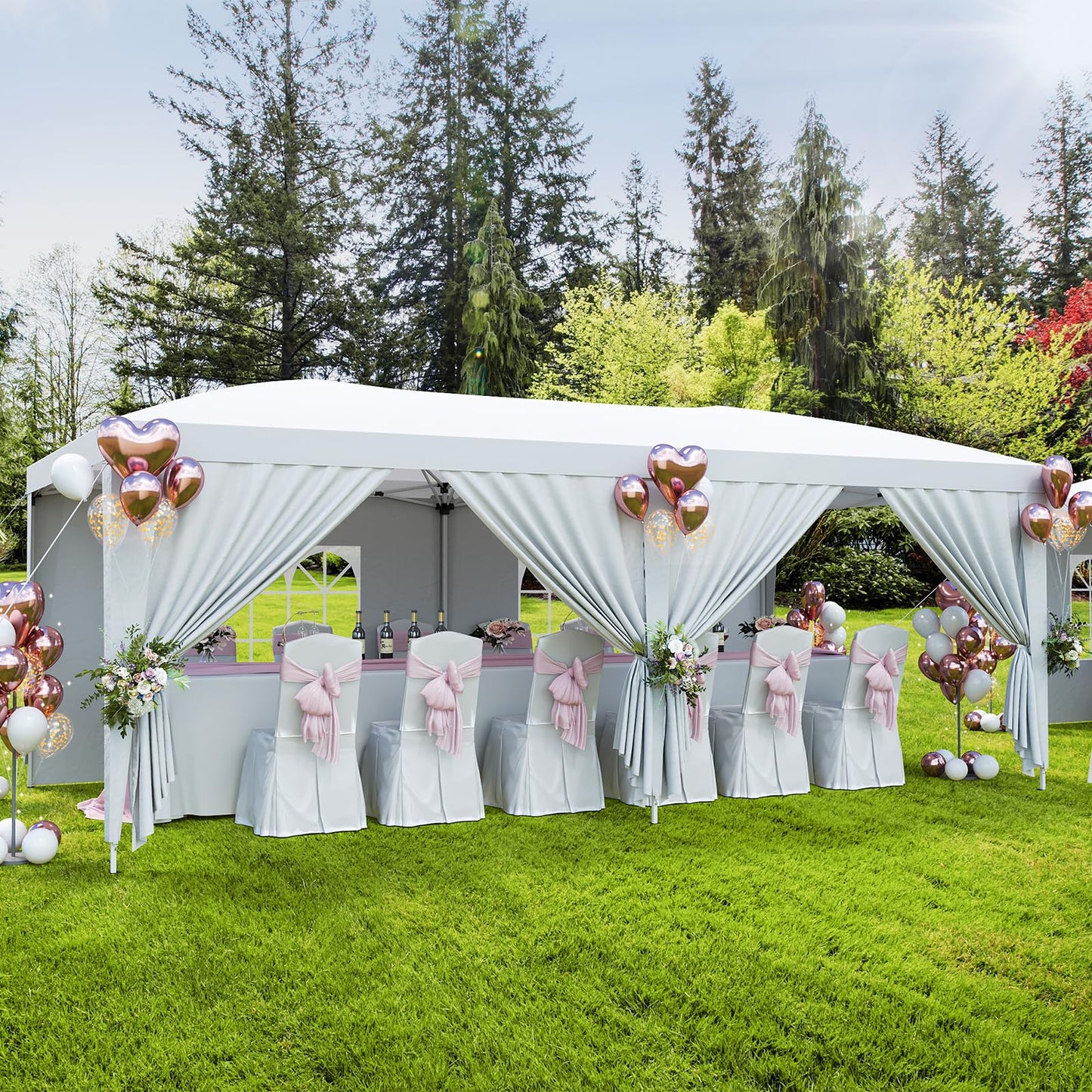 Garvee 10x20 Pop Up Canopy Tent with 6 Removable Sidewalls, Easy Up Commercial Canopy Tents for Parties, Large Heavy Duty Outdoor Canopies with 3 Adjustable Heights, Stakes X18, Ropes X6, White
