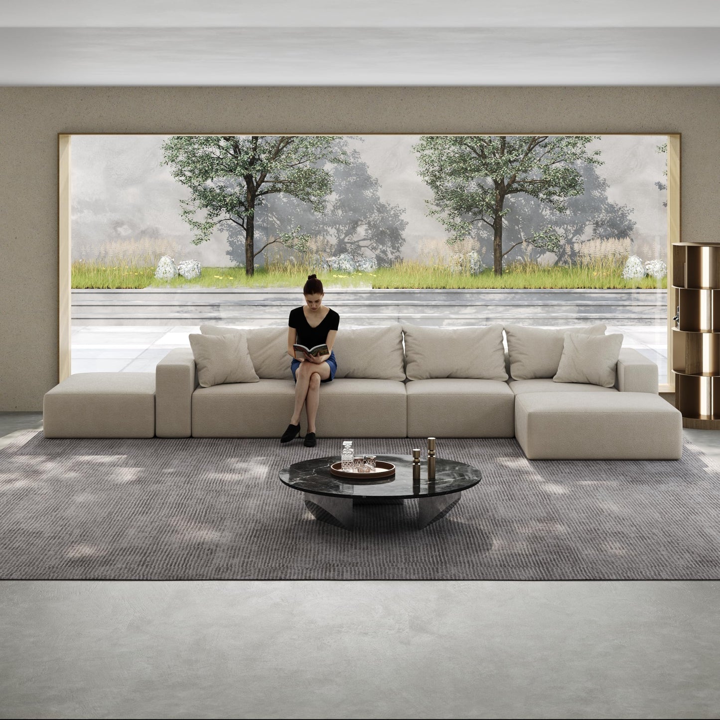KEIKI Upholstered Sectional Sofa Set, 162" L Shaped Sponge Cloud Sofa, Sectional Couch with 6 Pillows, Chenille Sectional Couches for Living Room, Beige