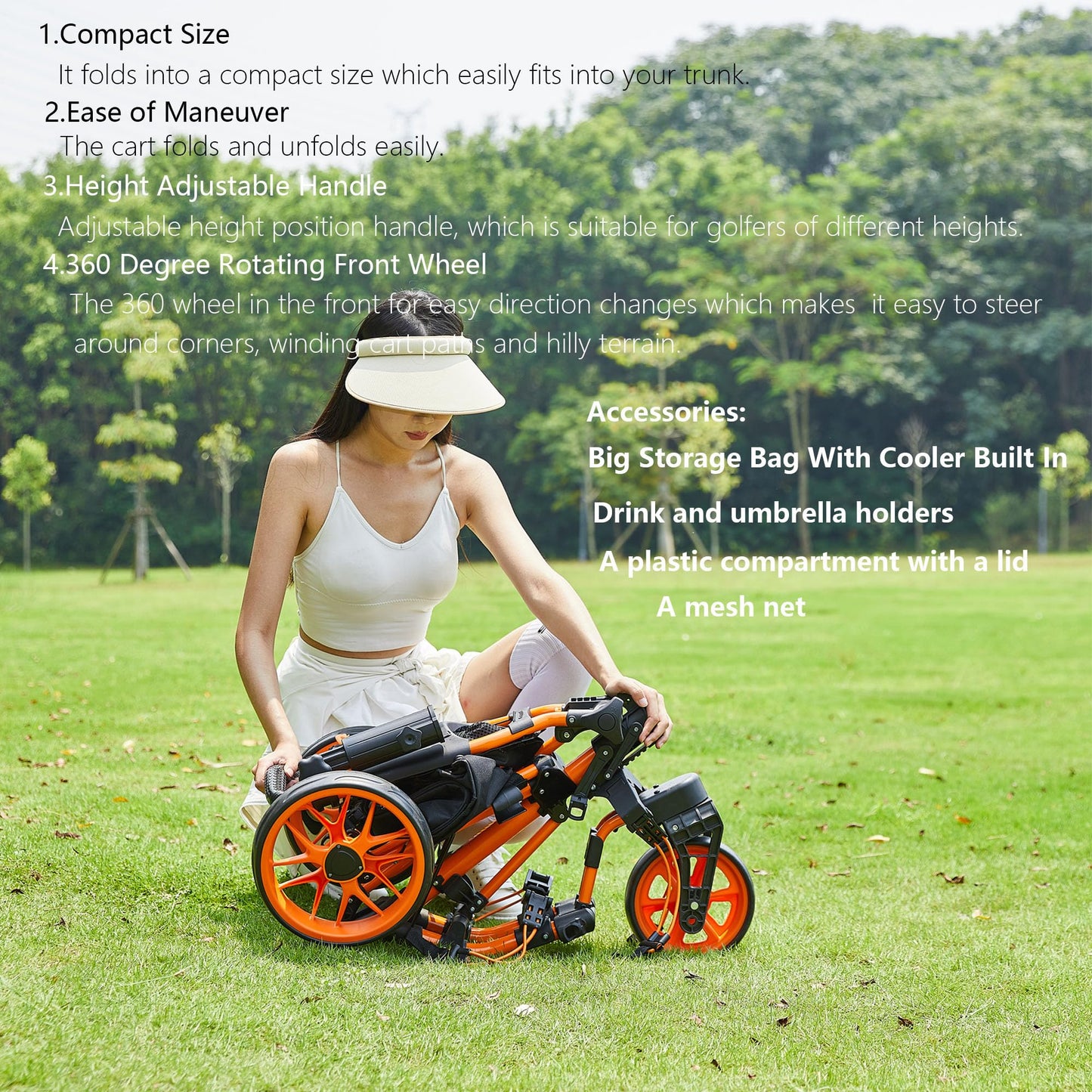 FLAGTAG Golf Push Cart 3 Wheel with 360 Swivel Front Wheel,Lightweight and Foldable Walking Golf Cart，One-Click Foldable,with Foot Brake