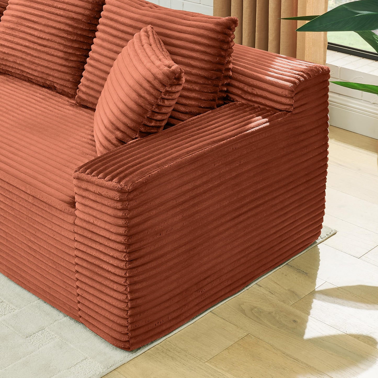 115" U-Shaped Cloud Sectional Couch, Front Facing Modular Compressed Boneless Sectional Sofa with Chaise Lounges, Plush Corduroy Boneless Symmetrical Sofa for Living Room
