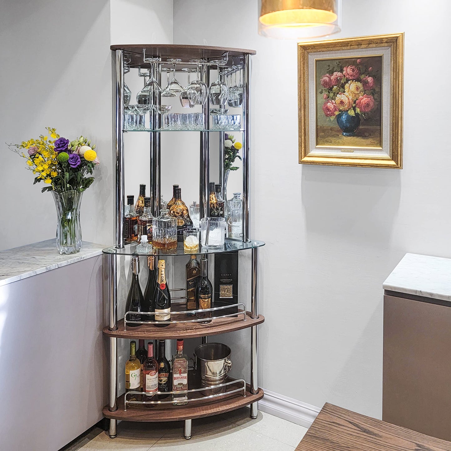 Mango Steam Contemporary Modern Home Entertainment Liquor Bar Catalina Table (Tower Bar, Clear and Brown)