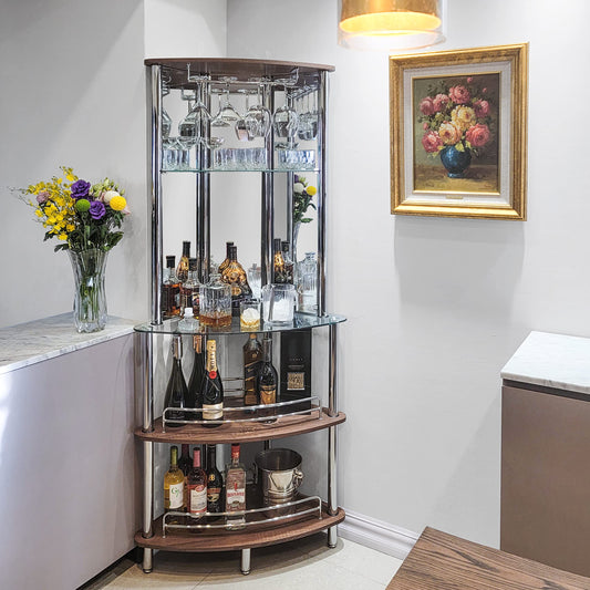 Mango Steam Contemporary Modern Home Entertainment Liquor Bar Catalina Table (Tower Bar, Clear and Brown)