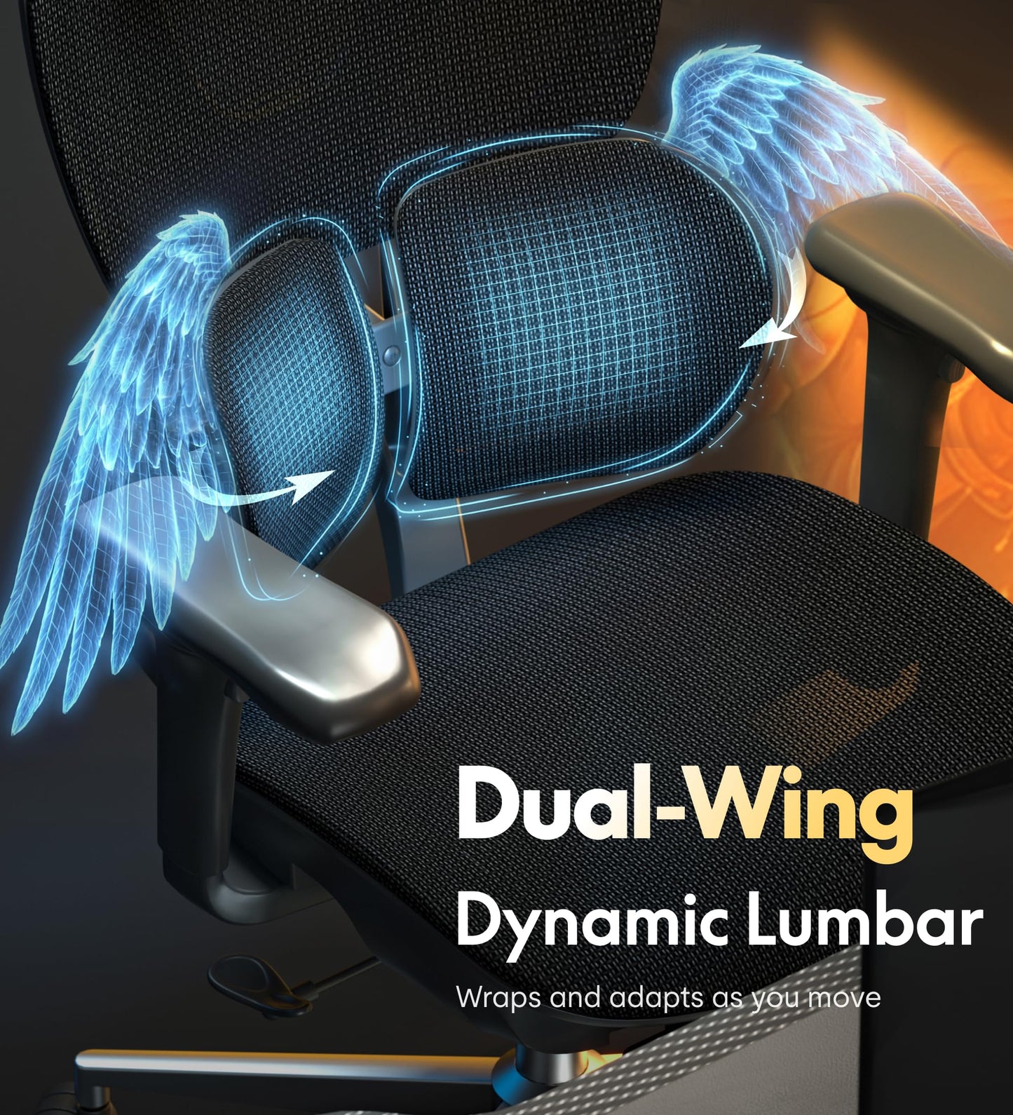 FLEXISPOT Sentinel Ergonomic Gaming Chair with 3-Year Warranty Dual-Wing Adaptive Lumbar 3D Armrests 120° 3-Position Recline Height-Adjustable Backrest Premium Computer Desk Chair for Home & Office