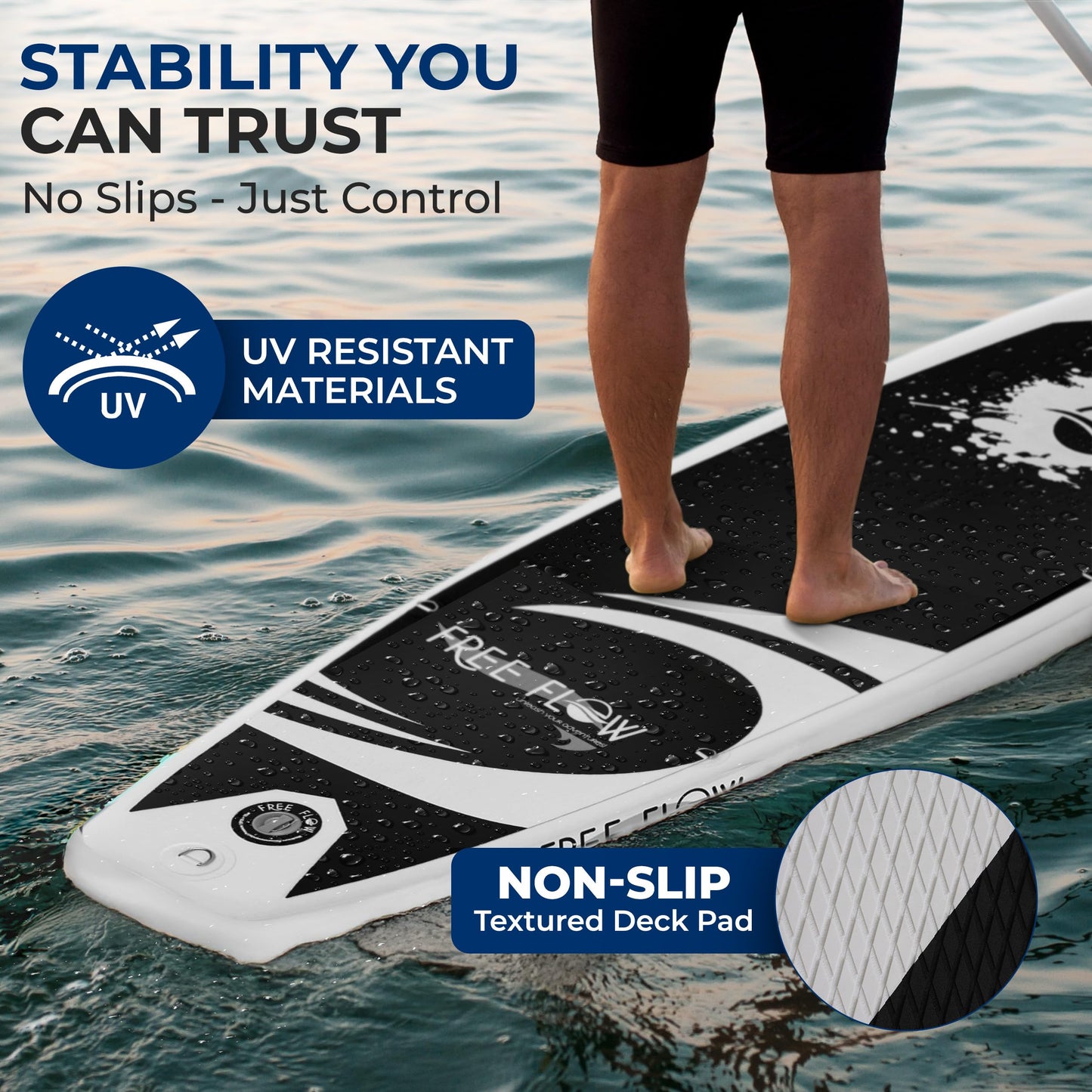SereneLife Inflatable Stand Up Paddle Board - Wide Stable Design, Non-Slip Deck for Adults & Youth with Premium Paddle Board Accessories: Carry Bag, Dual Action Pump, Paddle, Ankle Leash - Black