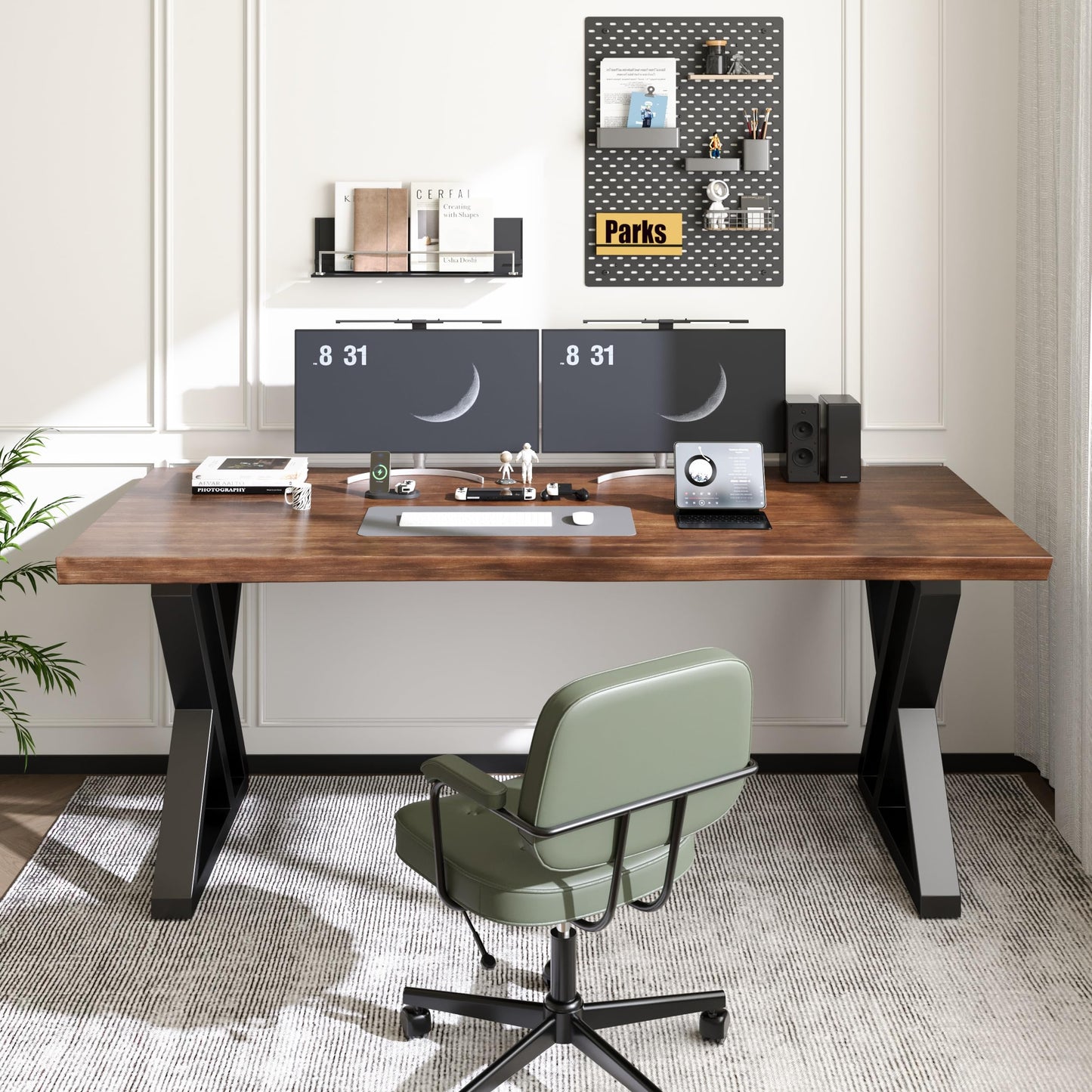 SXXjiaju Solid Wood Desk 63 Inches, Live Edge Wooden Home Office Computer Desk Metal Frame Modern Simple Design Executive Real Wood Desk for Writing Study Dining Gaming