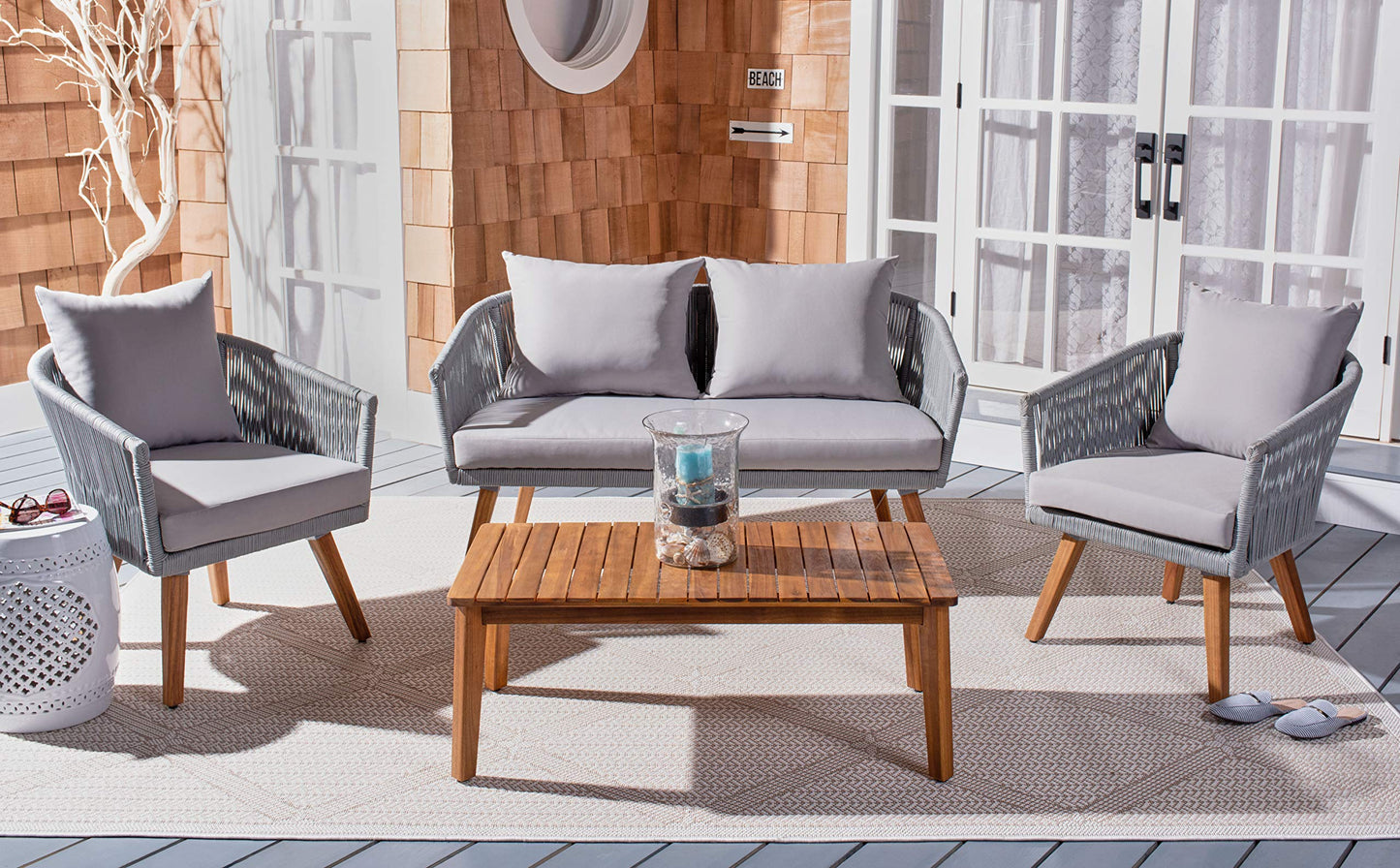 SAFAVIEH PAT7072A Outdoor Velso Rope 4-Piece Seat Cushions and Pillows Included Patio Set