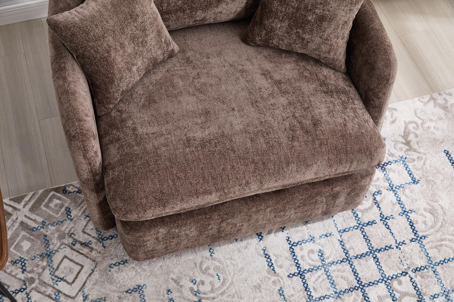 Eafurn 46'' W Oversized Swivel Barrel Chair, Chenille Upholstered Accent Chair for Living Room, Oversized Arm Chair Lounch Couches with 3 Pillows, Deep Seat & Extra Wide