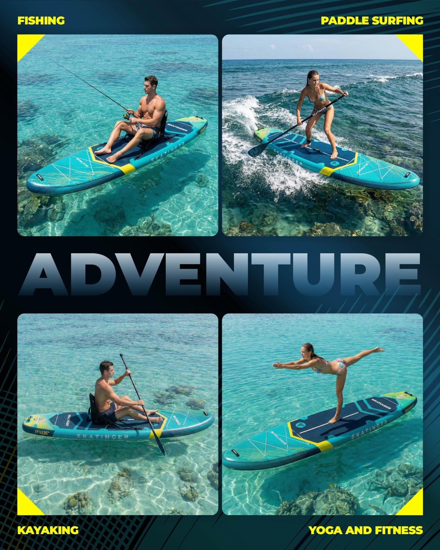 Skatinger 11'6×35" Super Wide Inflatable Paddle Board, Ultra Stable Stand Up Paddleboards for 450lb/3 People/Family/Big Size w/Shoulder Strap, 100L Backpack, Ultra-Light All-Round Sup Board, Blue