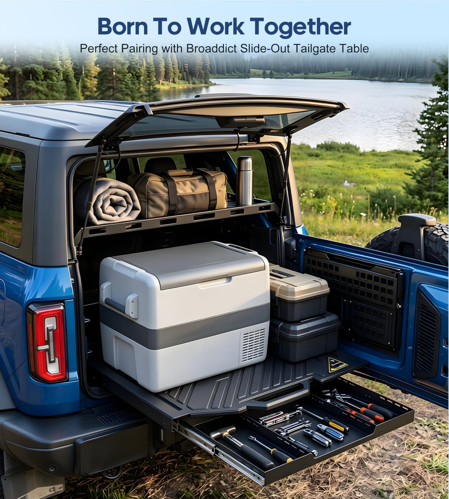 Interior Rear Cargo Basket Rack Fit for 2021-2026 Ford Bronco 4 Door Hardtop, Elevated Storage Shelf with Cooler Clearance, Overlanding Organizer with Bonus Cargo Net (Not for Softtop)