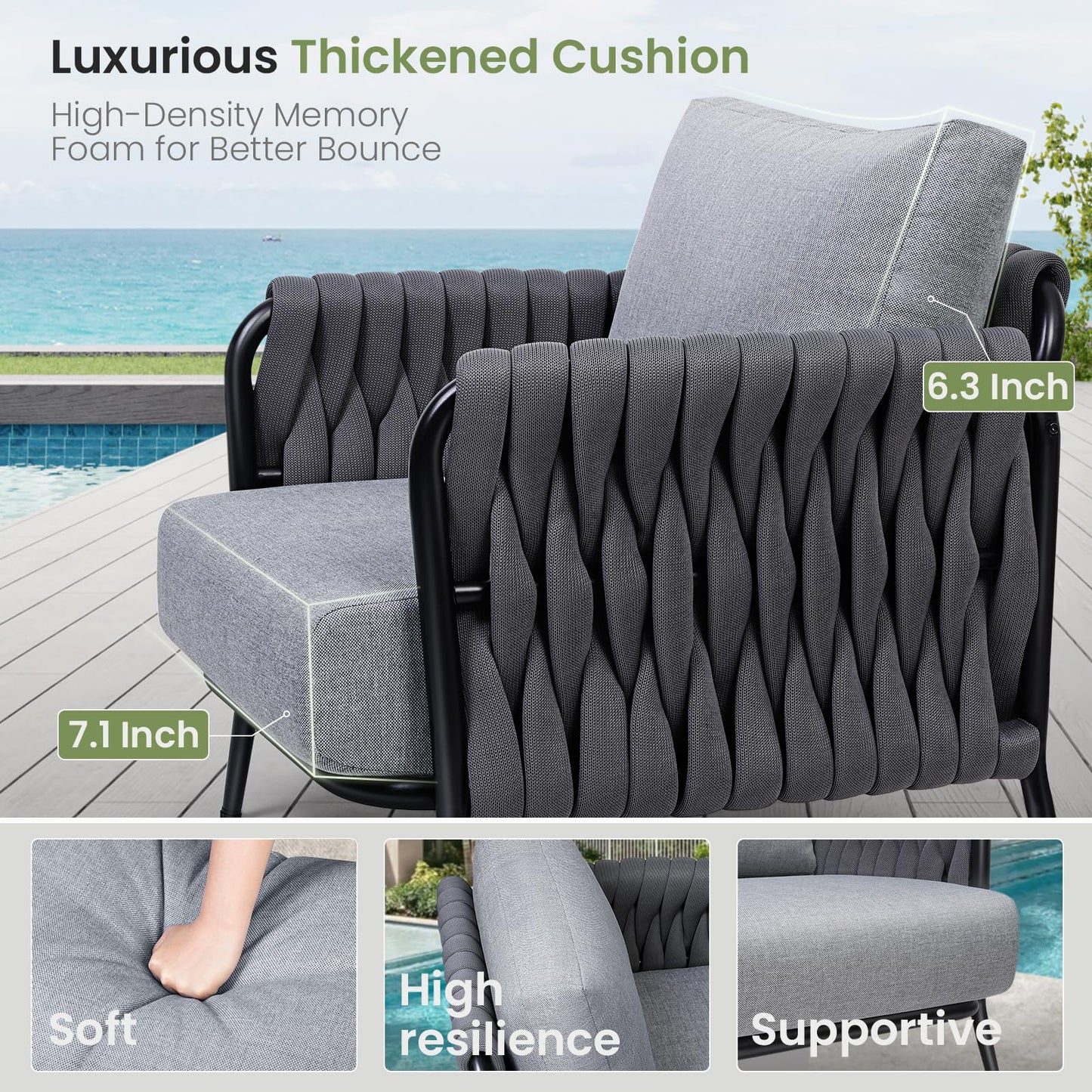 Jocoevol Outdoor Patio Furniture Set, Outdoor 5-Seat Sofa with Coffee Table, Waterproof Thick Cushion Patio Conversation Set, All Weather Outdoor Couch Set for Deck, Lawn, Balcony, Porch