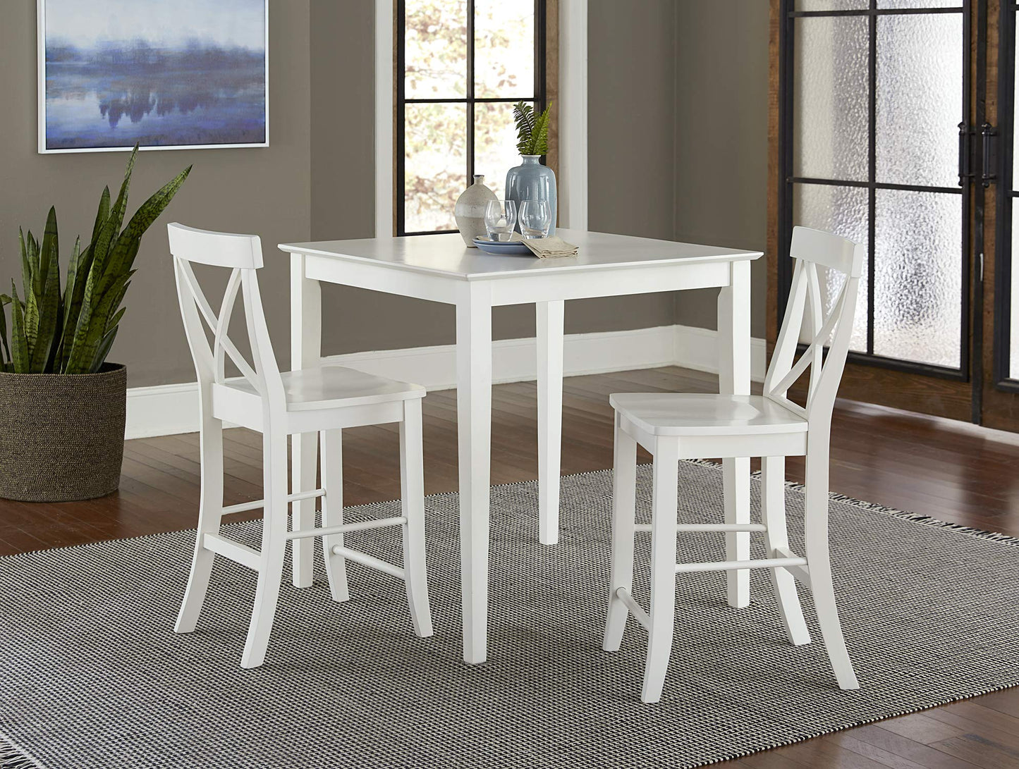 Solid Wood Counter Height Dining Table, 36 Inch High, White
