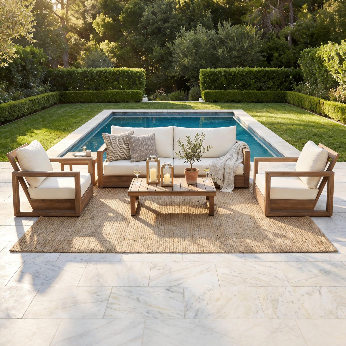 Christopher Knight Home 5-Piece Patio Furniture Set, Acacia Wood Outdoor Patio Sofa Set with 2 Swivel Rocking Chairs, 3-Seater Couch, Coffee Table & Side Table, Deep Seat Patio Conversation Set, Brown