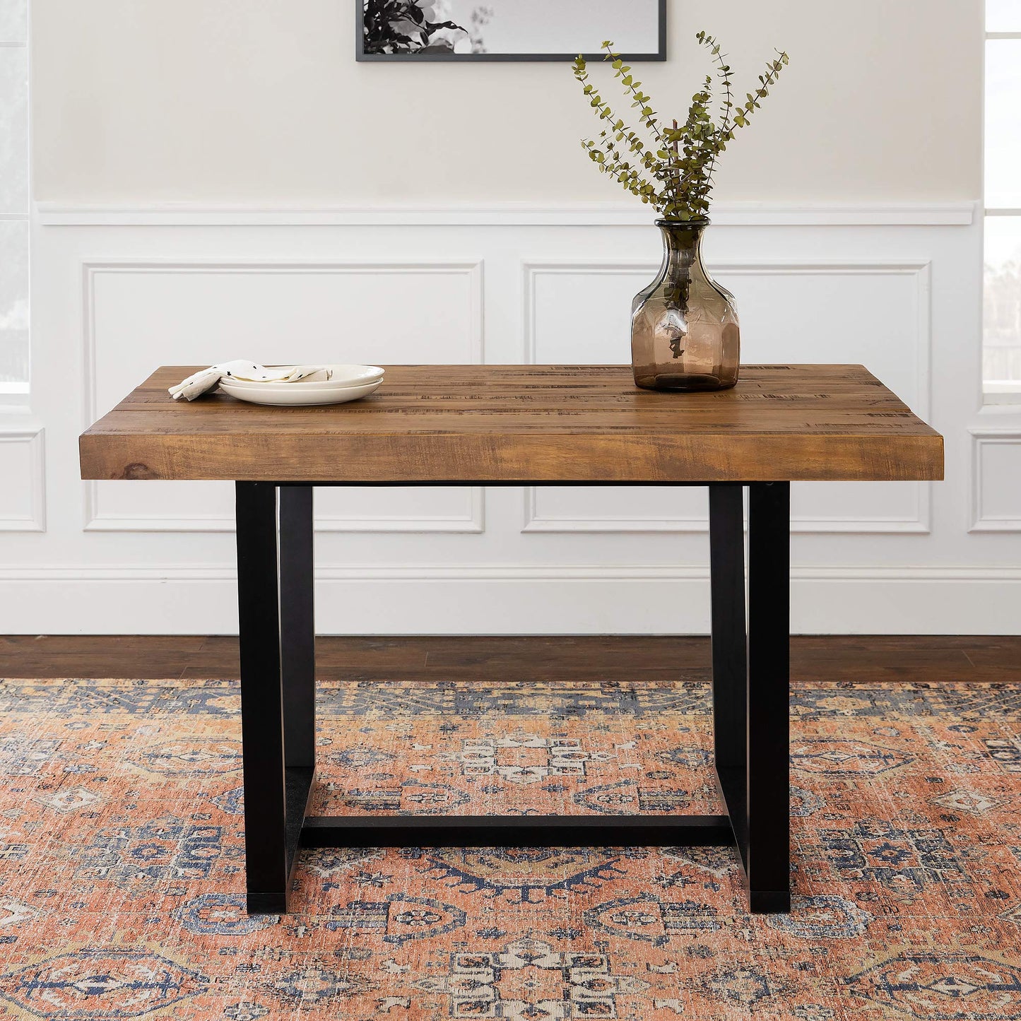Walker Edison Durango Distressed Solid Wood Dining Table, 52 Inch, Rustic Oak