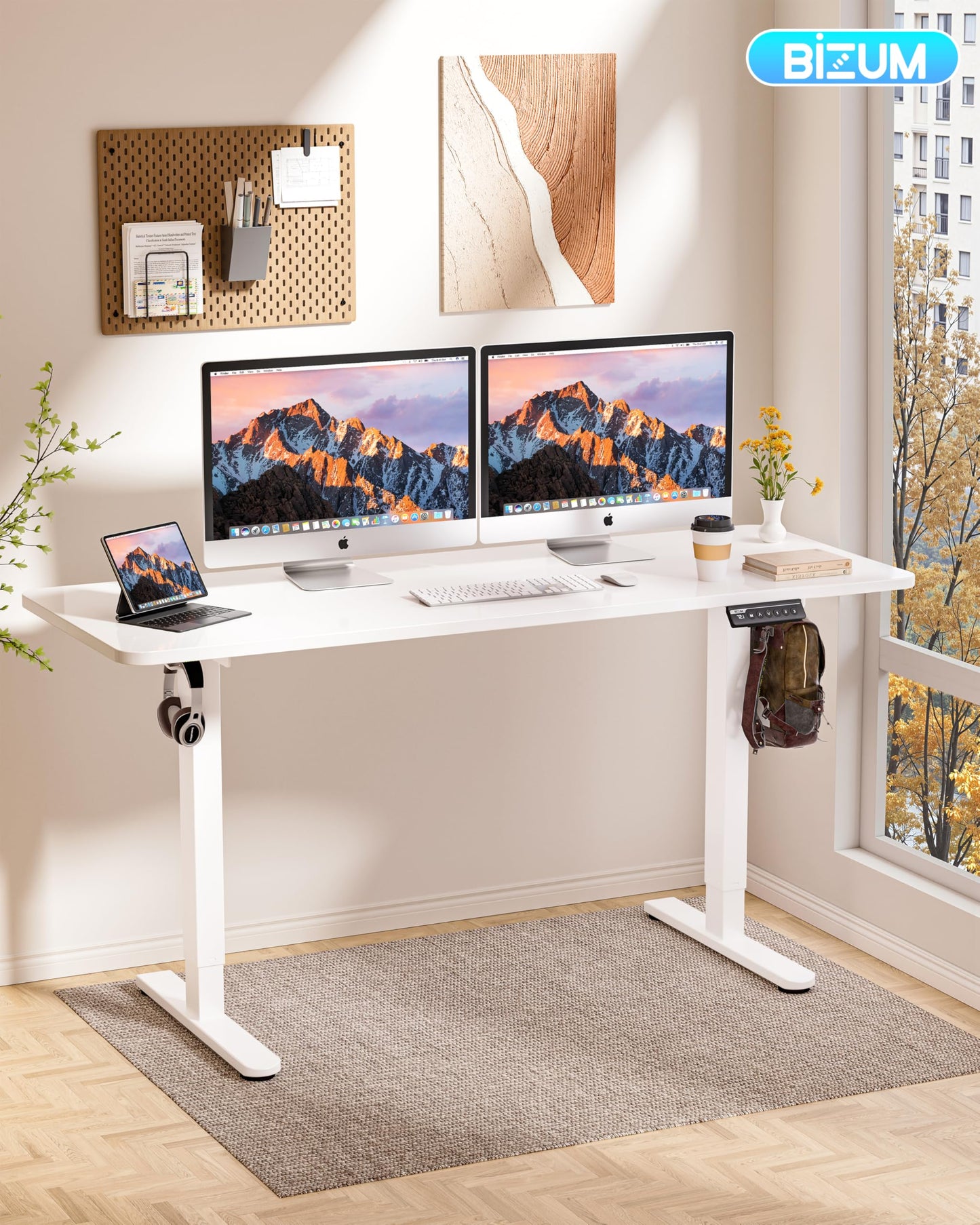 BIZUM Electric Standing Desk 60 x 24 Inch Computer Desk-Gaming Desk White Home Office Desks Height Adjustable Memory Stand Up Computer Workstation