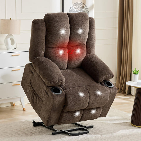 MilleLoom Oversized Power Lift Recliner Chair for Elderly with Vibration Massage and Lumbar Heating,150°Adjustable Lay Flat Lift Chair Electric Recliner Chairs,Stand Assist for Living Room,Brown