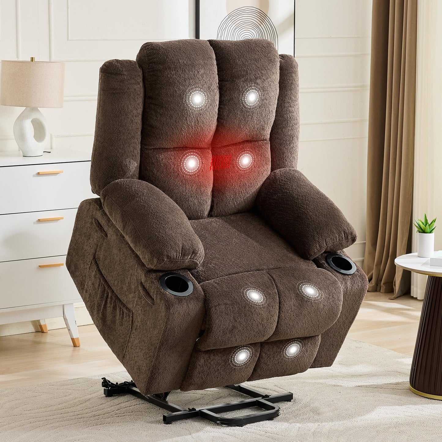 Garvee Power Lift Recliner Chair with Massage and Heat, Oversized Electric Lift Chair with Stand Assist, 155° Adjustable Lay Flat Recliner, 2 Cup Holders for Living Room