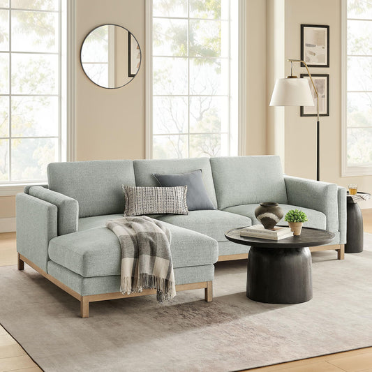 Modway Roscoe Left-Facing Sectional Sofa with Chaise in Mist - 2-Piece Mélange Chenille Fabric Deep Seat Couch, L Shaped Modular for Living Room or Lounge