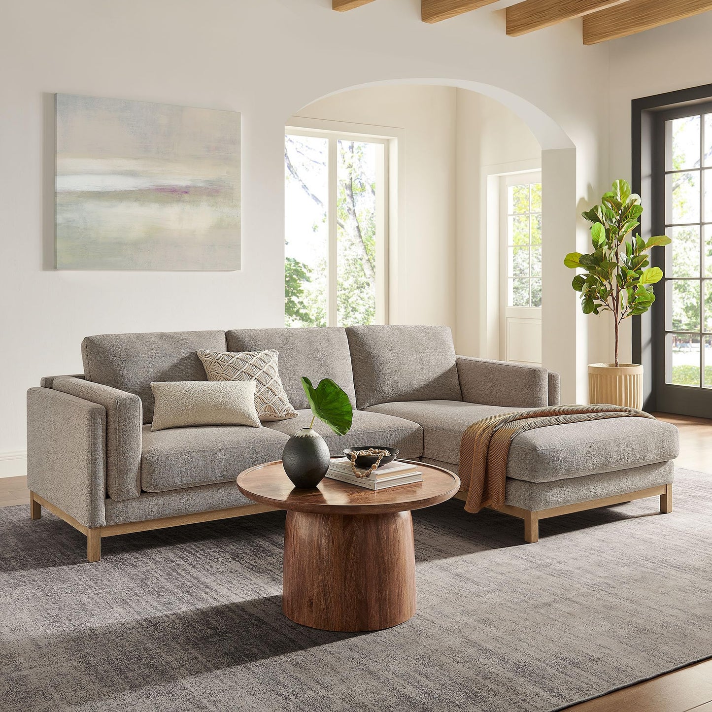 Modway Roscoe Right-Facing Sectional Sofa with Chaise in Pewter - 2-Piece Mélange Chenille Fabric Deep Seat Couch, L Shaped Modular for Living Room or Lounge