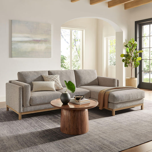 Modway Roscoe Right-Facing Sectional Sofa with Chaise in Pewter - 2-Piece Mélange Chenille Fabric Deep Seat Couch, L Shaped Modular for Living Room or Lounge