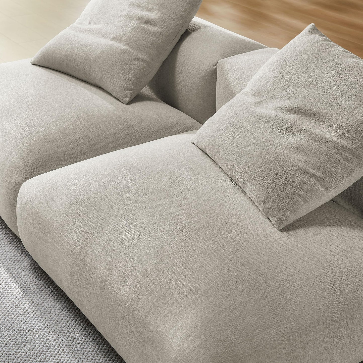 Modway Solace Fabric Upholstered 2-Piece Modular Sofa in Linen - Comfy Upholstered Deep Seat Loveseat - Modern 2-Seat Armless Sectional Chairs - Oversized Loveseat Set for Living Room