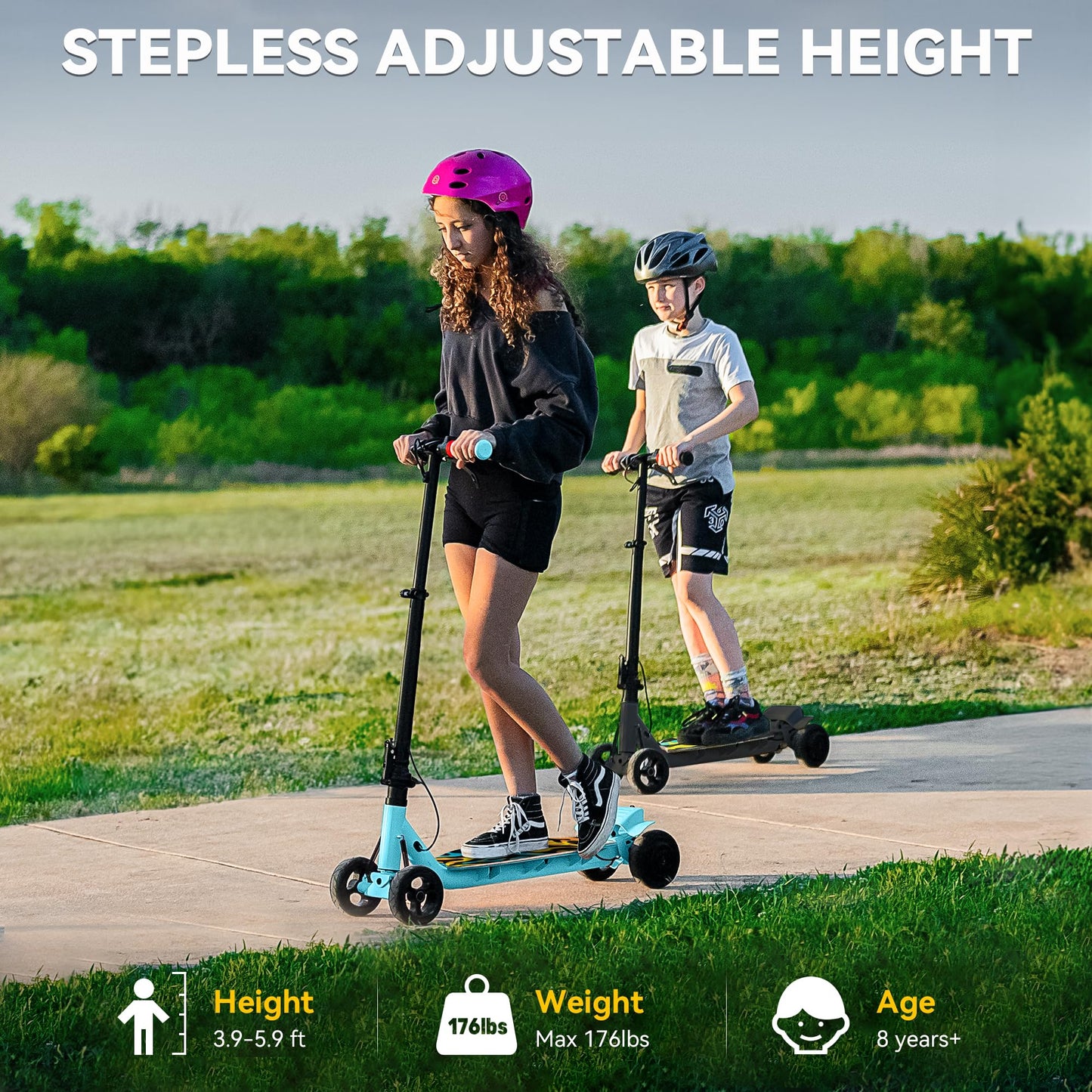 4-Wheel Electric Scooter for Kids w/ 250W Motor, Max 10 MPH & 8.5 Miles, Foldable E-Scooter for Kids with Rainbow Lights, LED Display, 5 Speeds & Adjustable Balance, UL-2272 Certified