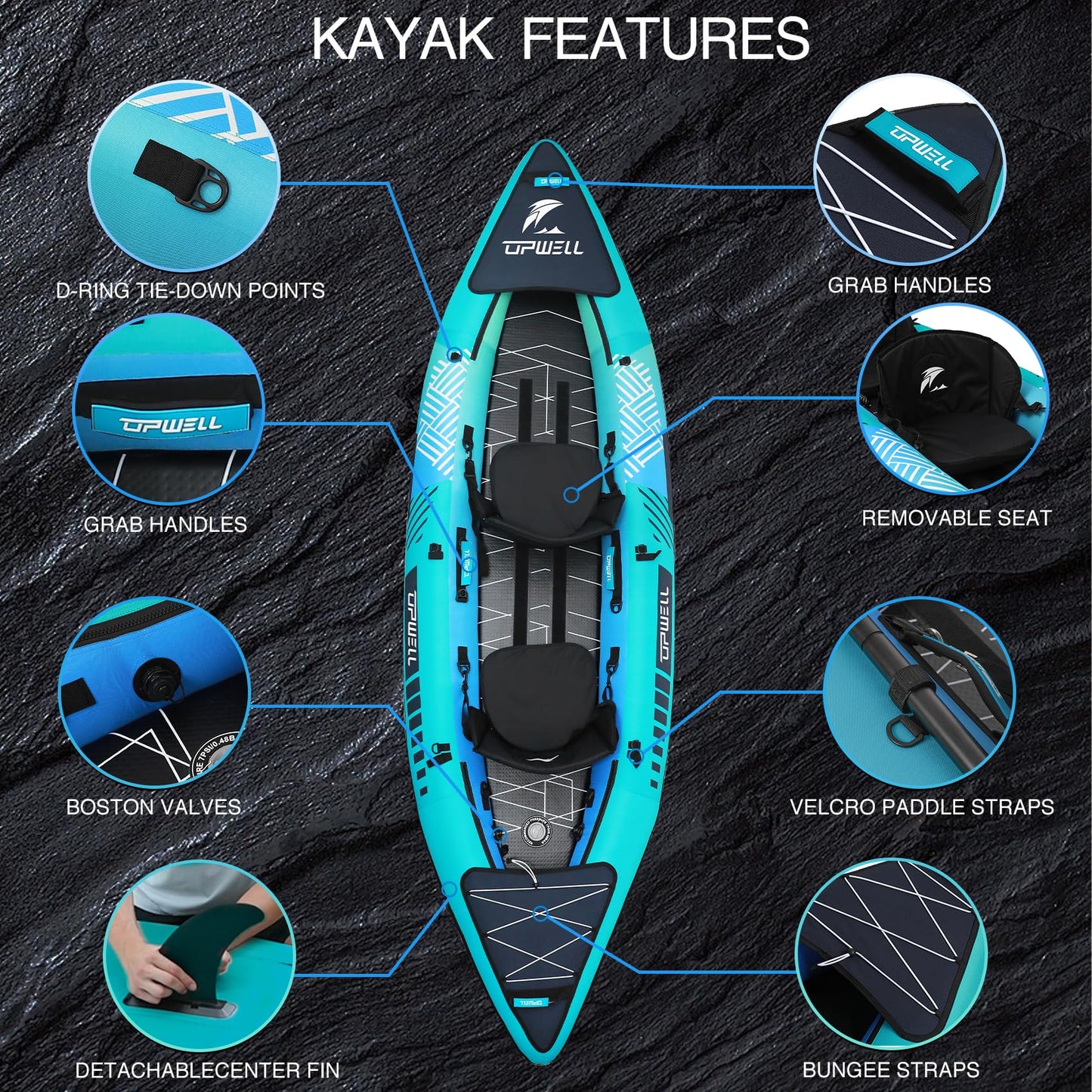 11' Inflatable Kayak with Drop Stitch Floor 1 Person 2 Person Adult Blow up Kayaks Foldable Boat Canoe, Aurora Blue