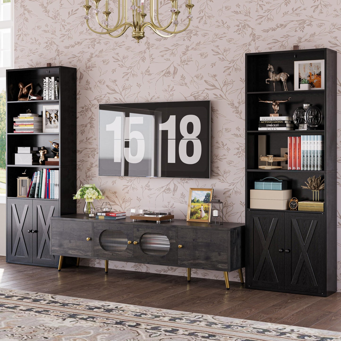 IRONCK Industrial Bookshelves and Bookcases with Doors Set of 2 Floor Standing 6 Shelf Display Storage Shelves 70 in Tall Bookcase for Home Office, Living Room