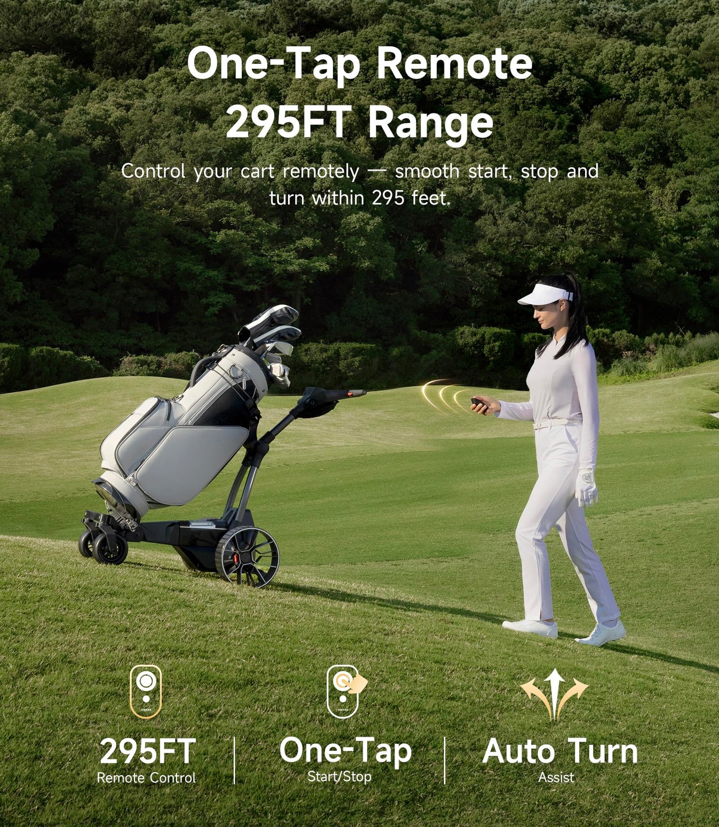 NAVEE Birdie 3 Electric Golf Cart, 295ft Remote Control, Smart Power Assist, 36 Hole Battery, 240W Dual Motor, All Terrain 4+1 Wheels, Foldable, Smart App, Adjustable Speed Electric Golf Push Cart