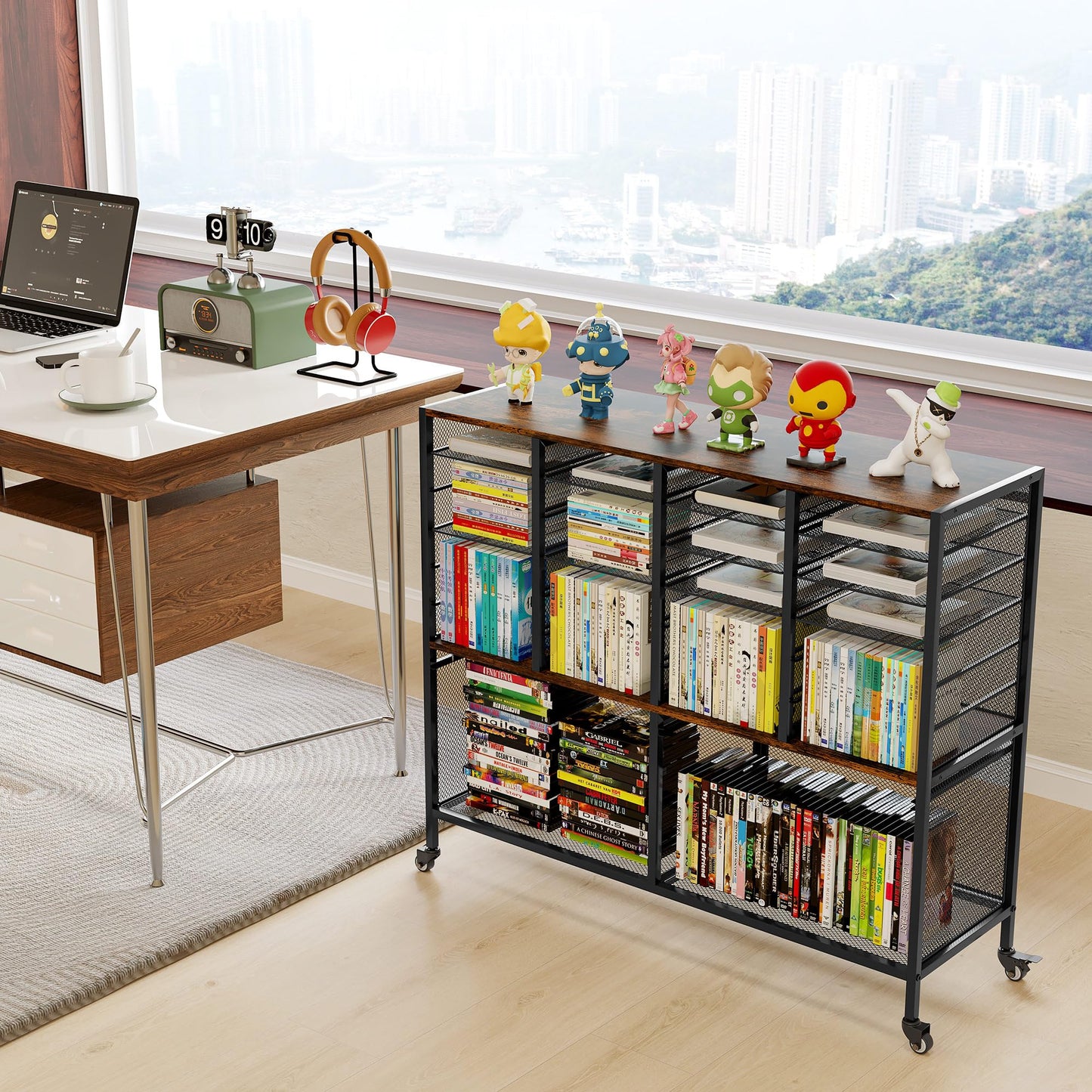 EasyPAG Rolling File Cart with 24 Slot Mail Organizer, Under Desk Storage with Hanging File Rack for Letter/Legal Folders, Mobile Filing Cabinet Printer Stand for Office Home Classroom, Black
