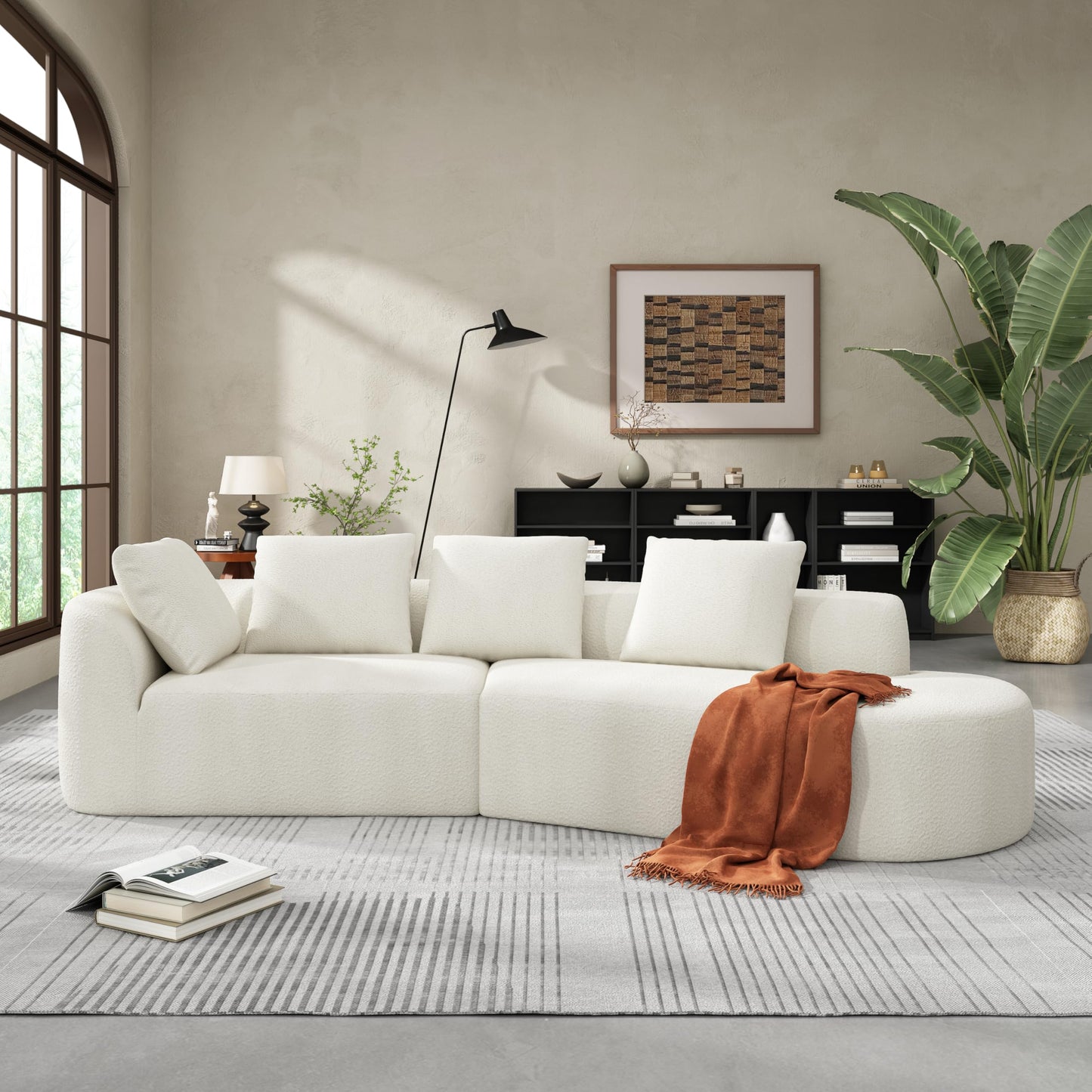 Christopher Knight Home 116" Modern Curved Sectional Sofa 2 Piece Set with Chaise Lounge, High-Density Compressed Sponge Couch, Fully Assembled Right Hand Facing Sofa for Living Room Lounge, Beige