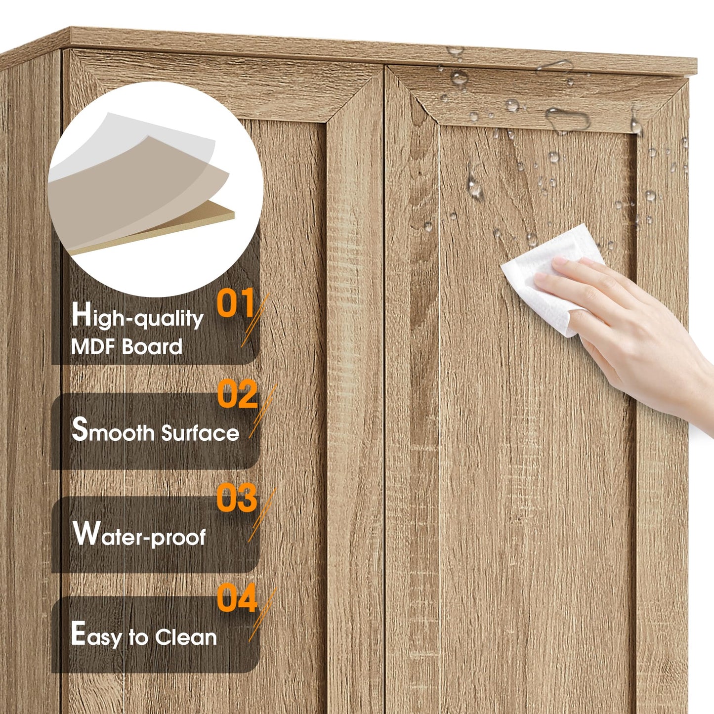 Jintop 71.2" Freestanding Waterproof Storage Cabinet with Two Doors,Wooden Kitchen Pantry Cupboard w/Adjustable Shelf & MDF Board w/Painted Finish,for Bathroom Office Living Room,Brown