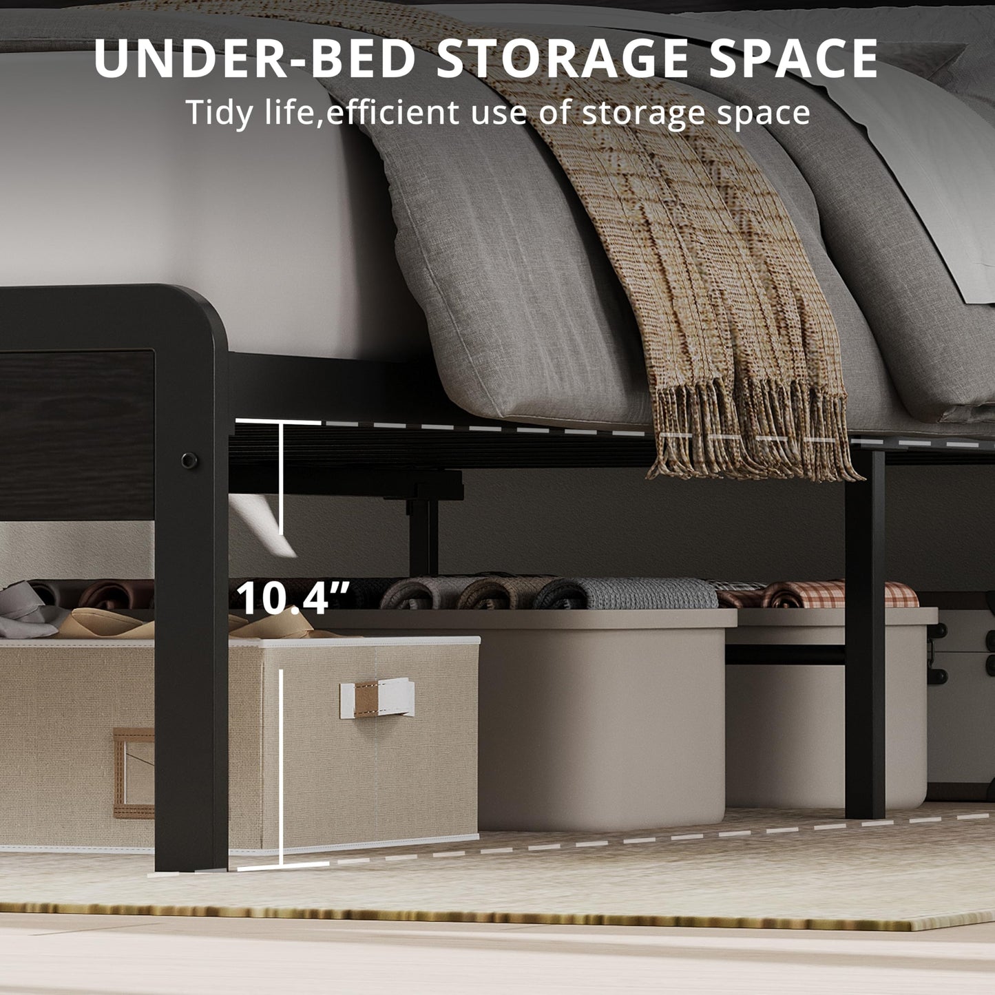 LIKIMIO California King Bed Frame with Headboard, Dark Wood Camas California King with Strong Supports, Sturdy, Noise-Free, No Box Spring Needed, Classic Black