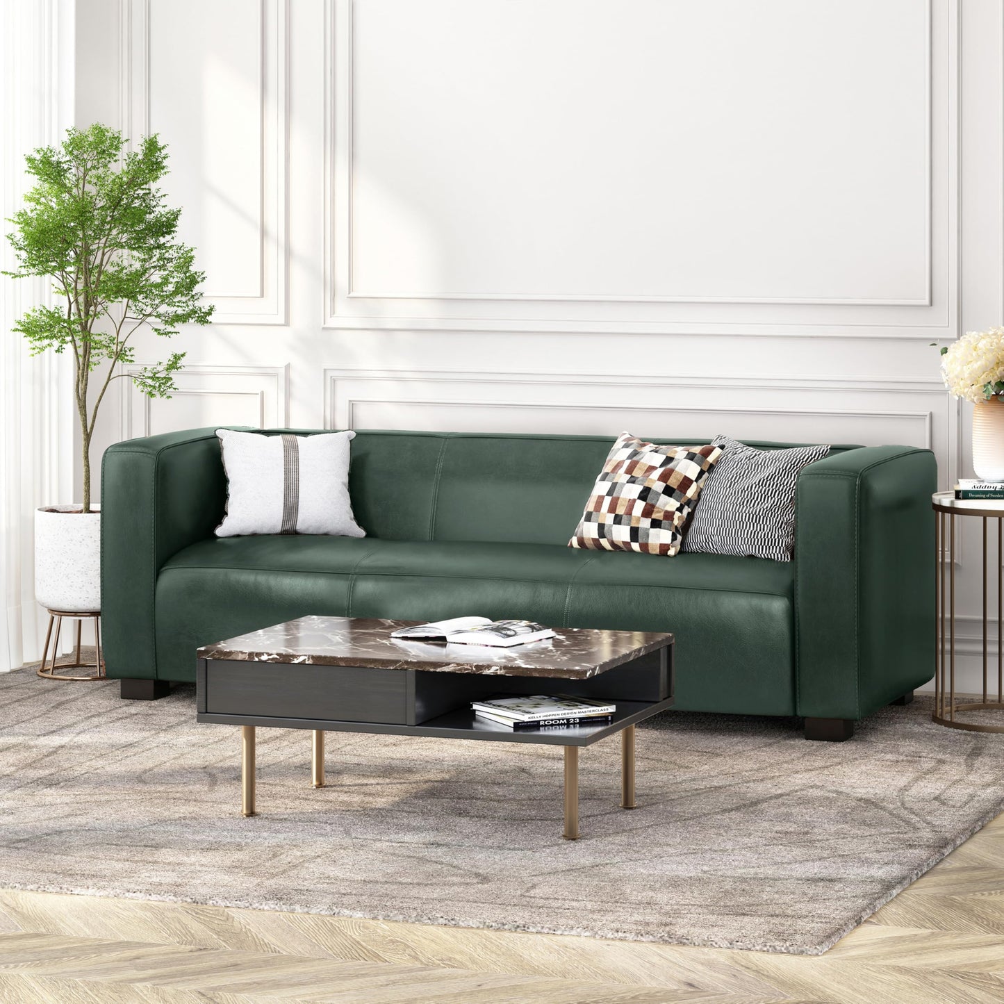 Merax Mid Century Modern 3 Seater Sofa with Birch Wood Legs, 80" Wide Smooth Upholstered Couch for Living Room, Apartment, Green