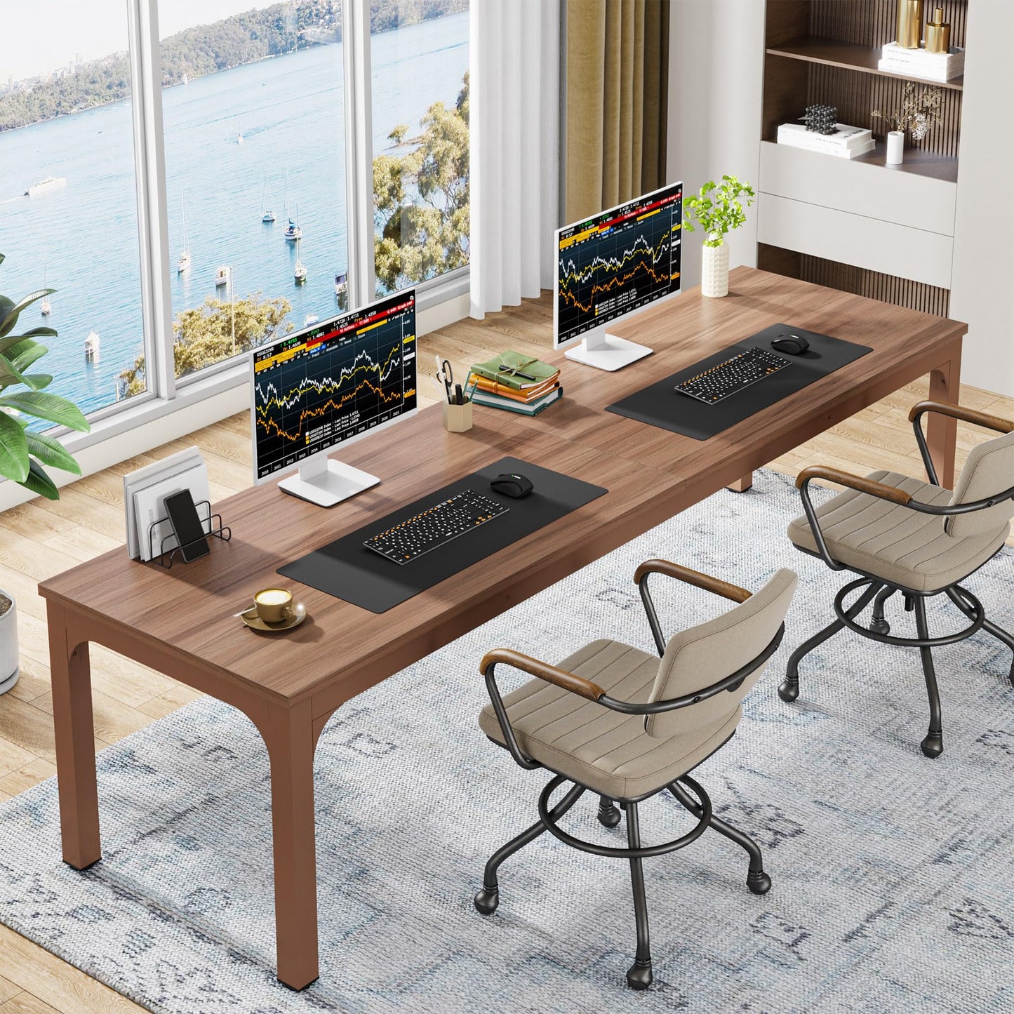 Tribesigns 78.7 Inches Extra Long Computer Desk 2 Person Desk, Double Long Desk, Workstaion for Home Office, Coffee Brown